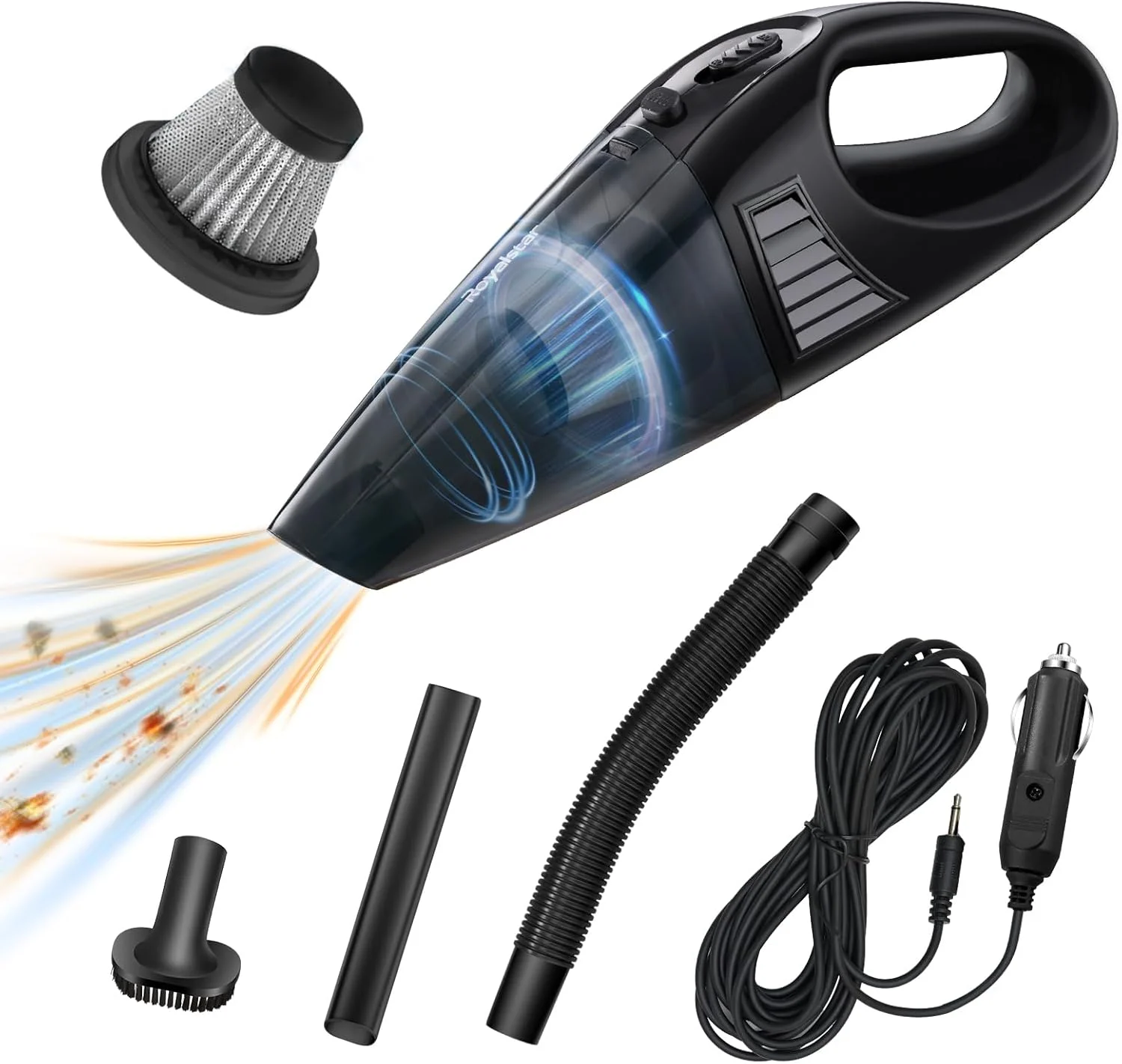 جاروبرقی دستی قابل حمل خودرو ROYALSTAR، قدرت بالا 12 ولت DC با 3 عدد لوازم جانبی قابل شستشو و جداشدن برای خودرو، سیم رابط 3 متری برای مسافرت، تمیز کردن کامل جزئیات خودرو جاروبرقی دستی قابل حمل خودرو ROYALSTAR، قدرت بالا 12 ولت DC با 3 عدد لوازم جانبی قابل شستشو و جداشدن برای خودرو، سیم رابط 3 متری برای مسافرت، تمیز کردن کامل جزئیات خودرو