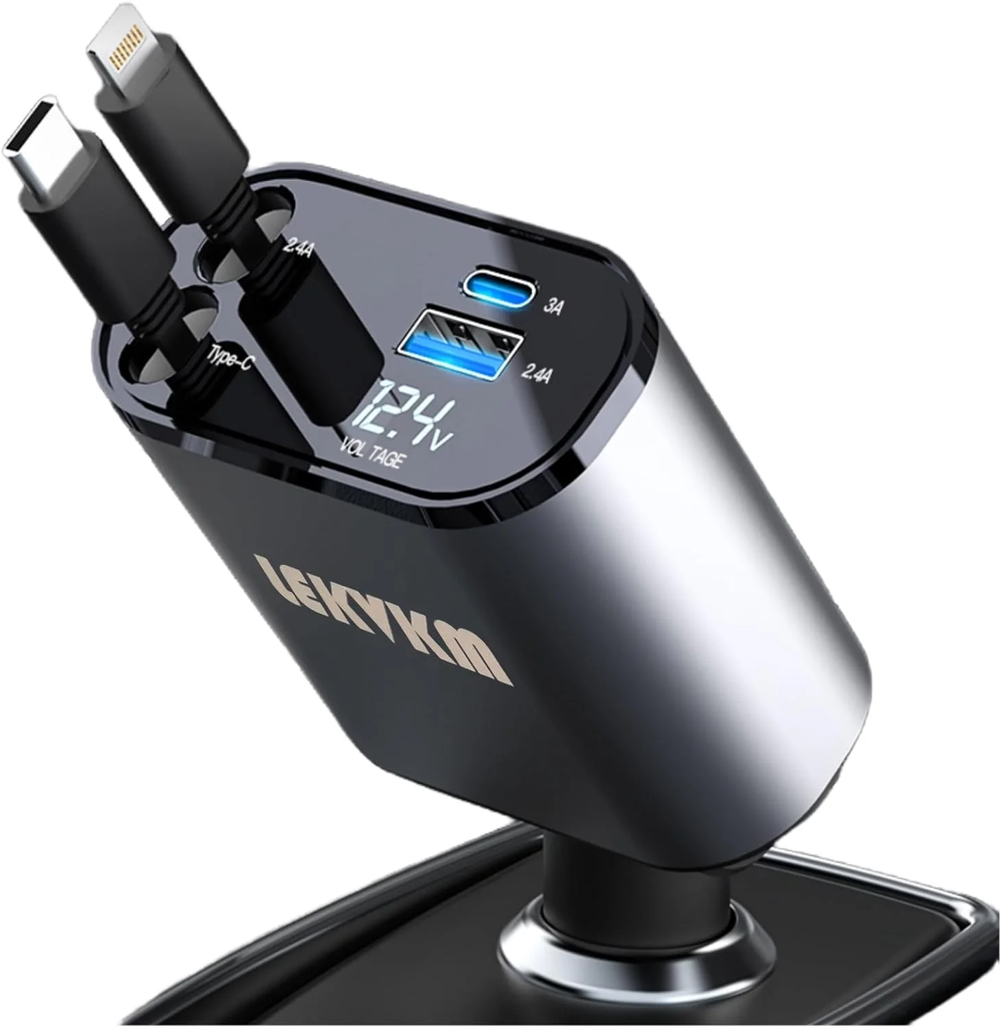 شارژر فندکی خودرو با 4 پورت شارژ سریع، مناسب برای آیفون، تایپ سی، سامسونگ و هواوی