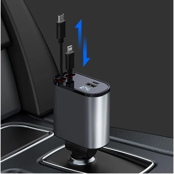 شارژر فندکی خودرو با 4 پورت شارژ سریع، مناسب برای آیفون، تایپ سی، سامسونگ و هواوی