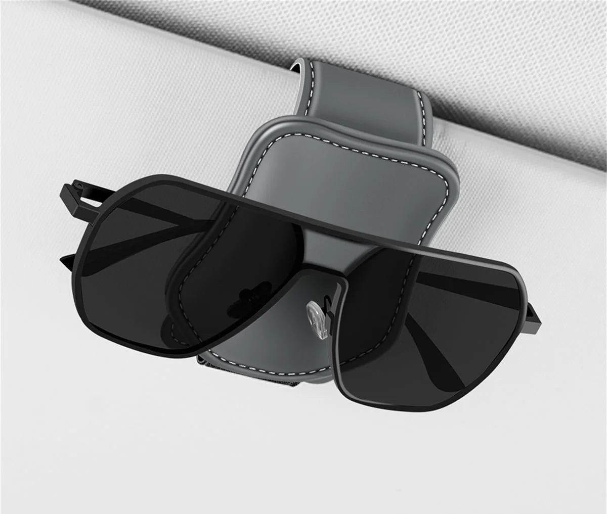 گیره عینک آفتابی خودرو ECVV، نگهدارنده عینک آفتابی آفتابگیر خودرو با بست مغناطیسی مخفی، آویز عینک PU داخلی خودرو، لوازم جانبی محافظ عینک برای همه مدل های خودرو - خاکستری