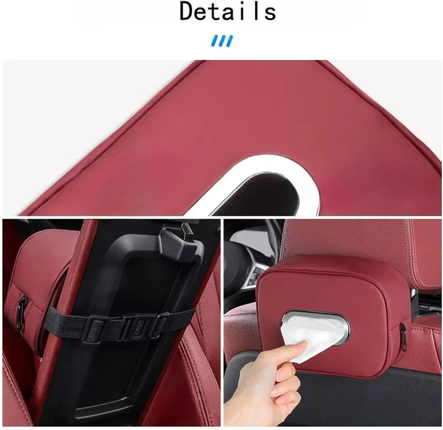 جا دستمال کاغذی خودرو با بند قابل تنظیم مناسب برای لوازم جانبی ROX 01 مدل 2024 و 2025، دهانه آبکاری شده، جعبه نگهداری دستمال کاغذی چرمی ممتاز (نارنجی)