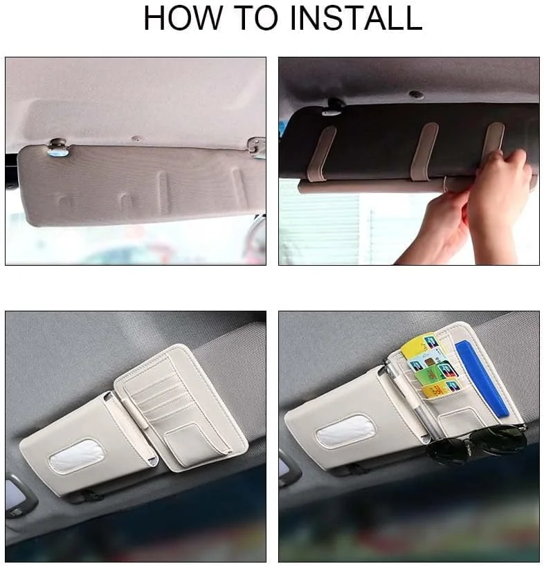 جا دستمال کاغذی خودرو Amerteer، نگهدارنده دستمال کاغذی آفتابگیر با نگهدارنده عینک آفتابی، پخش کننده، جا دستمال کاغذی آویز برای صندلی عقب و درب جانبی خودرو، روکش چند منظوره (بژ)