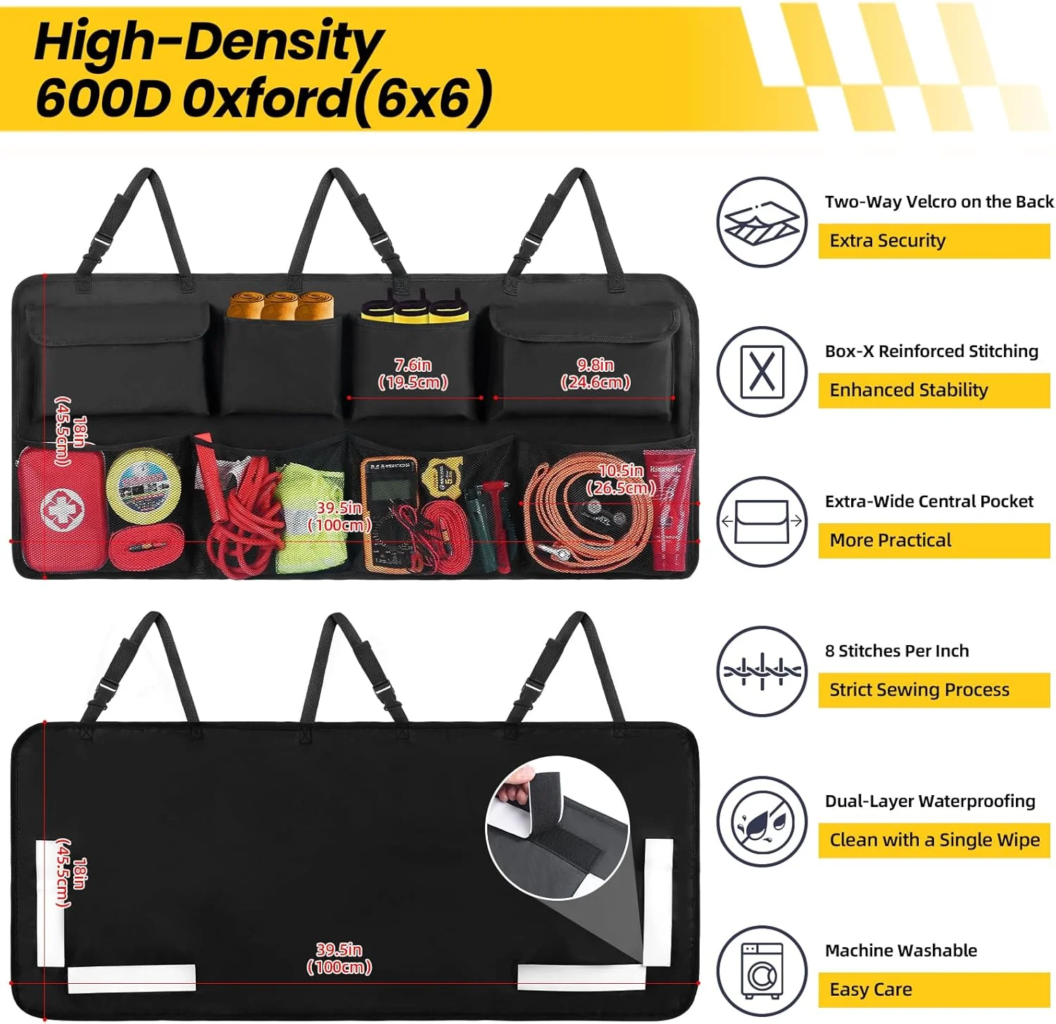 کیف صندوق عقب خودرو Wellkool، دارای 8 کیف بزرگ برای نگهداری - نظم دهنده صندوق عقب برای خودروهای شاسی بلند، کامیون و ون - متخصص صرفه جویی در فضای شما