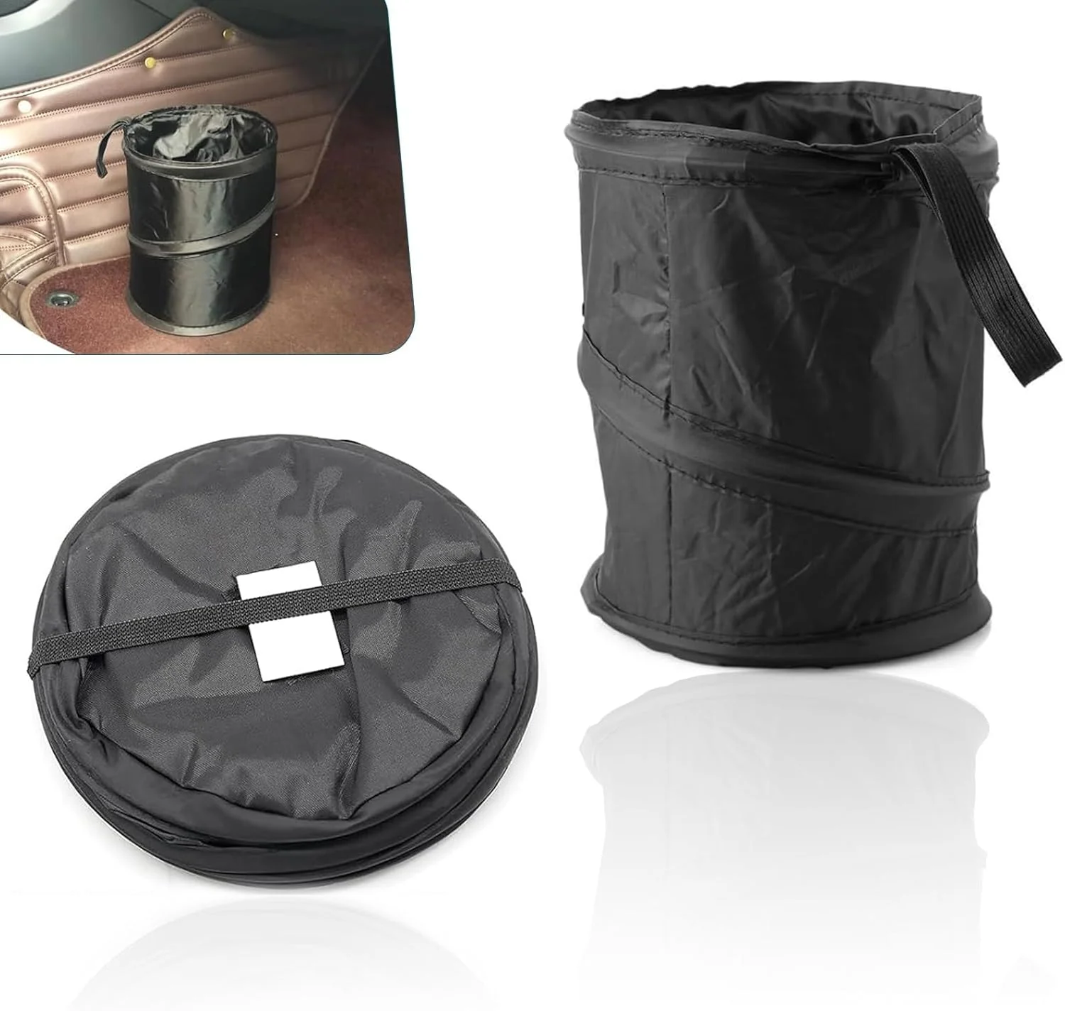سطل زباله خودرو، سطل زباله تاشو بازشو، کیسه زباله آویز ضد آب خودرو، سطل زباله چند منظوره تاشو قابل حمل (مشکی)
