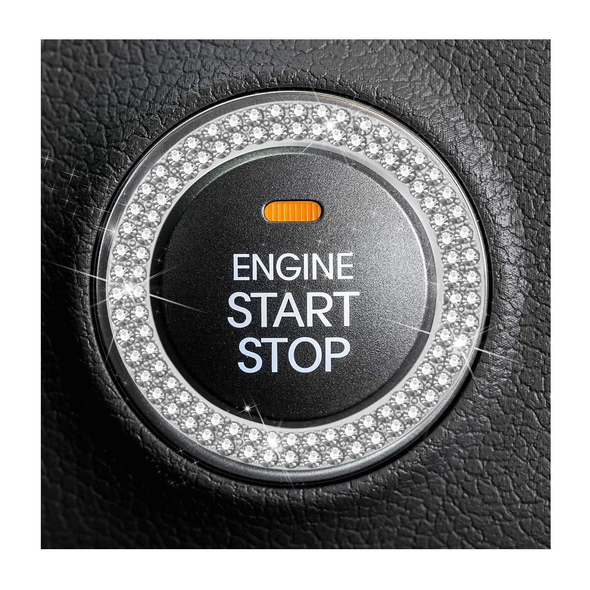 برچسب حلقه استارت موتور نگین دار کریستالی، روکش/برچسب دکمه استارت فشاری، حلقه نگین دار دکمه احتراق، لوازم جانبی داخلی خودروی درخشان برای بانوان (نقره ای) - بسته 2 عددی