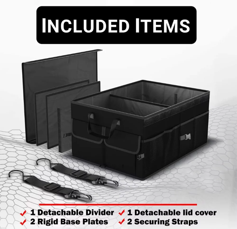 نظم دهنده صندوق عقب خودرو CLOUDFOUR، نظم دهنده تاشو صندوق عقب خودرو، مرتب کننده خودرو، نظم دهنده صندوق عقب چند محفظه ای برای ابزار، جعبه ذخیره سازی خودرو با بند و روکش، ذخیره سازی خودرو با ظرفیت زیاد و مقاوم