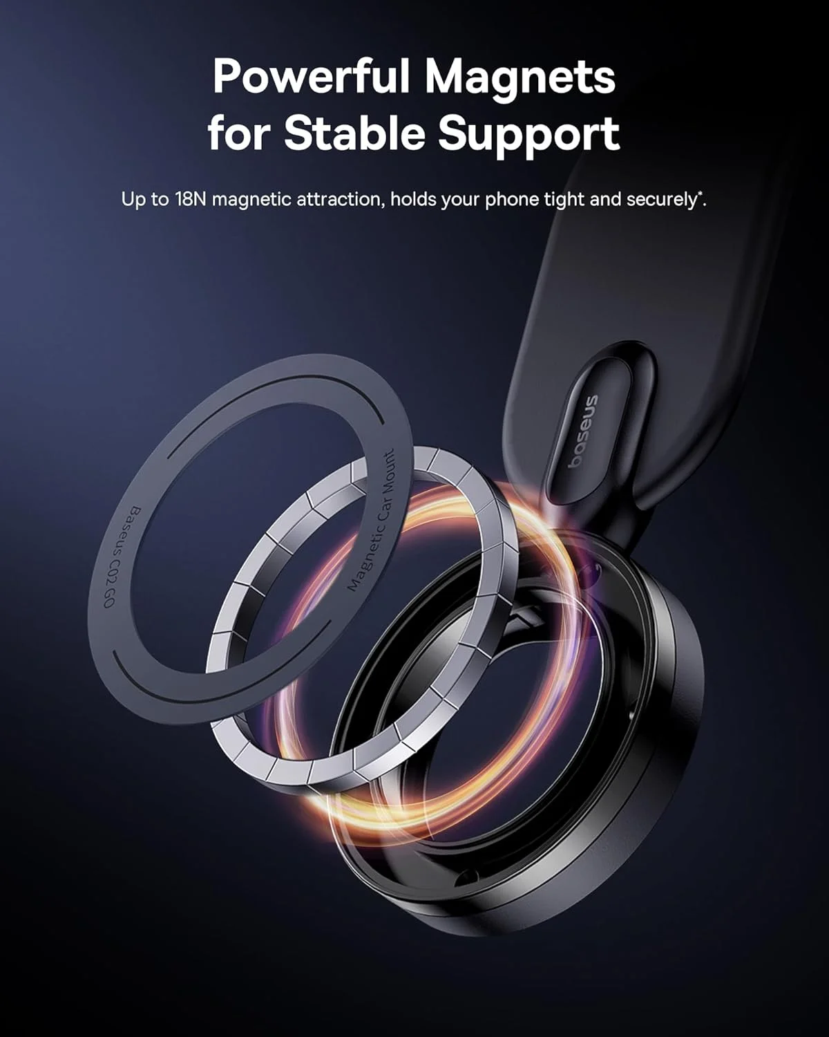 نگهدارنده مغناطیسی گوشی موبایل Baseus C02 Go برای داشبورد خودرو، نگهدارنده موبایل با قابلیت چرخش 360 درجه، پایه نگهدارنده گوشی خودرو با طراحی خم شو و آهنرباهای فوق العاده قوی برای آیفون 15 پرو مکس، سامسونگ S24 Ultra