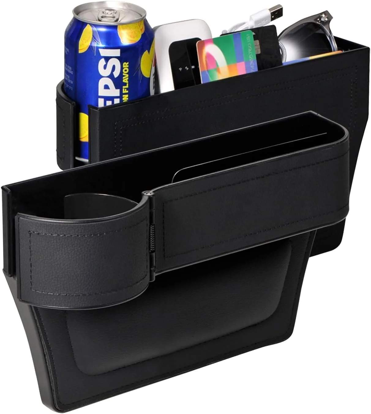 سازمان دهنده شکاف صندلی خودرو، بسته 2 عددی سازمان دهنده چند منظوره صندلی خودرو Azonee با جا لیوانی قابل تنظیم، جعبه ذخیره سازی صندلی خودرو جهانی برای تلفن، عینک، کلید، کارت، لوازم جانبی خودرو