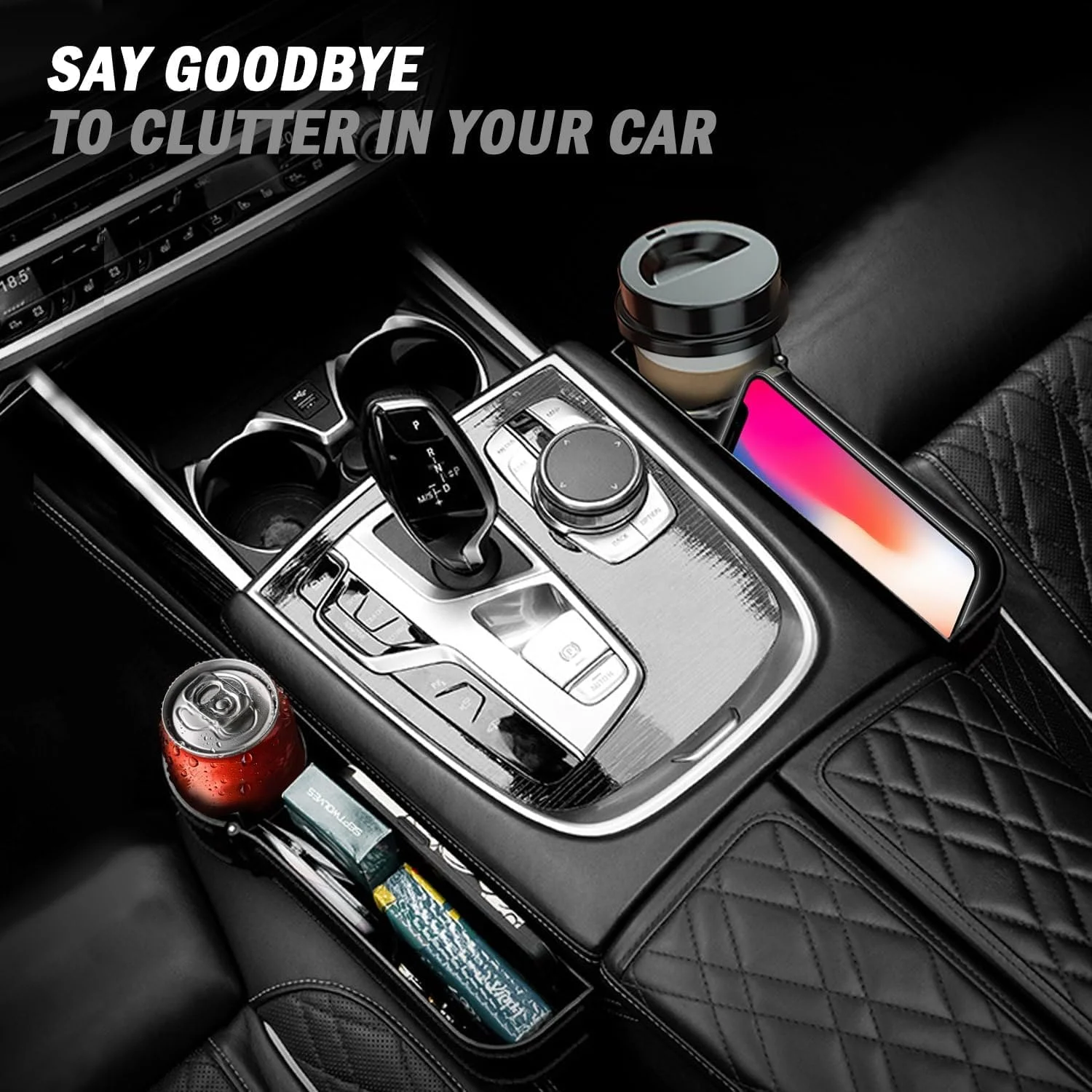 سازمان دهنده شکاف صندلی خودرو، بسته 2 عددی سازمان دهنده چند منظوره صندلی خودرو Azonee با جا لیوانی قابل تنظیم، جعبه ذخیره سازی صندلی خودرو جهانی برای تلفن، عینک، کلید، کارت، لوازم جانبی خودرو