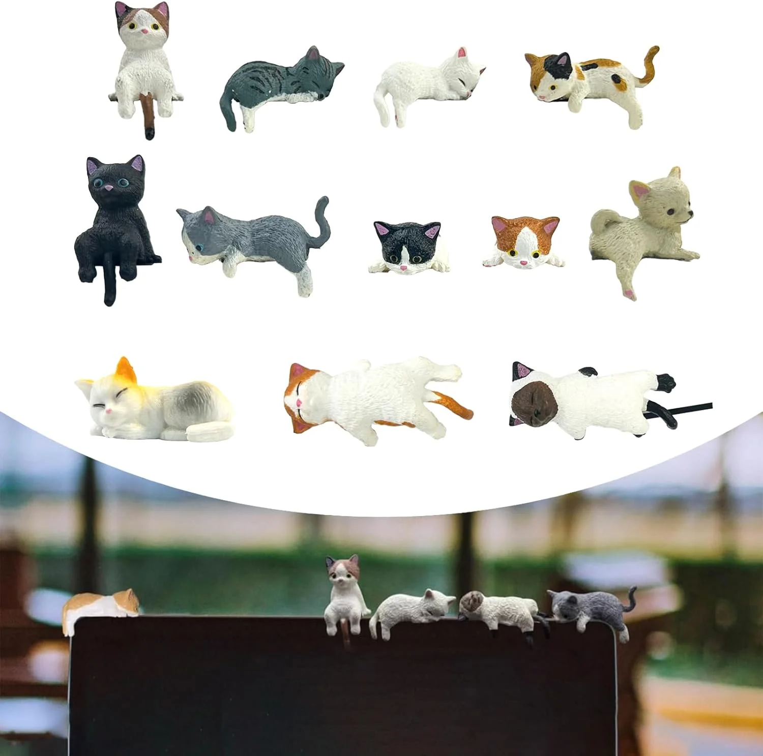 مجموعه 12 عددی تزئینات داشبورد و آینه خودرو طرح گربه، مناسب برای تزئین منزل، باغ و محل کار