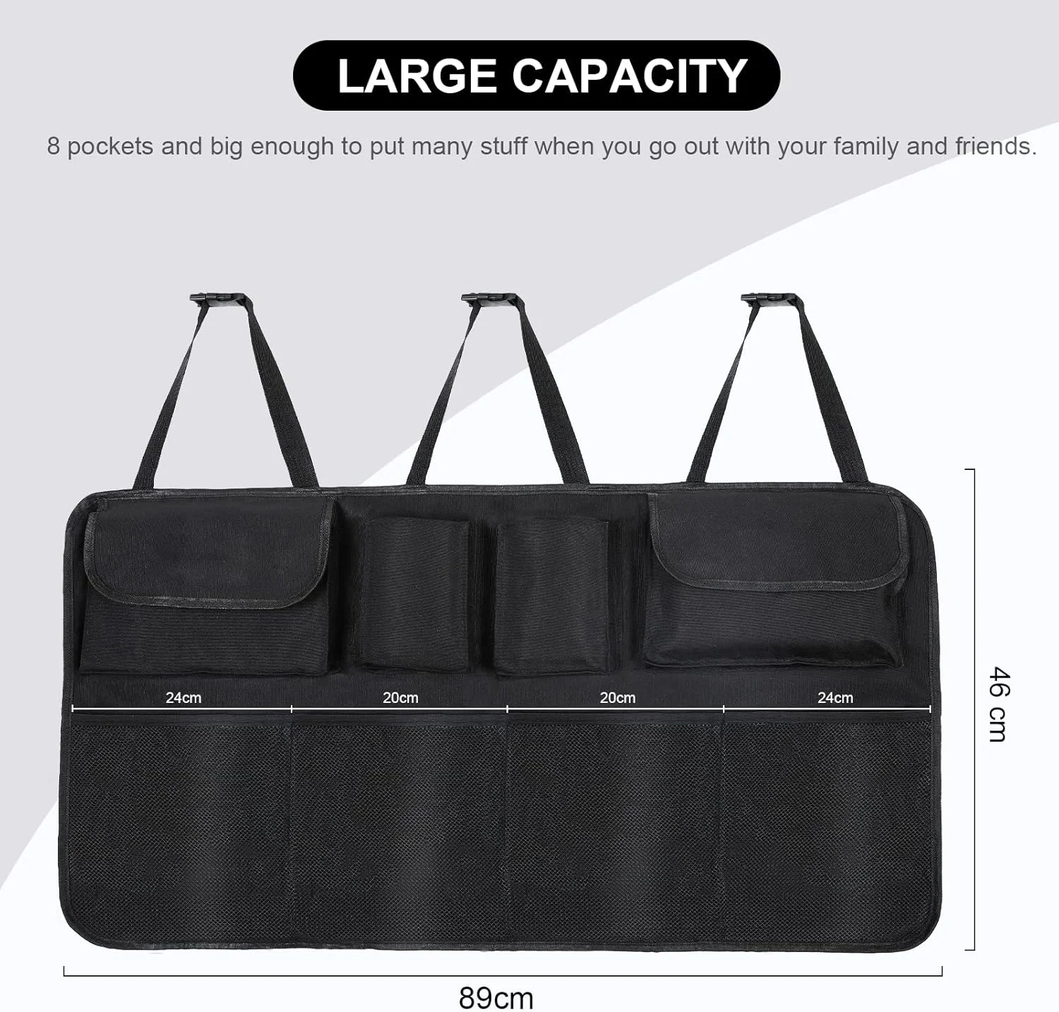 کیف نظم دهنده صندوق عقب خودرو AiQInu، کیف نظم دهنده صندلی خودرو با 8 محفظه بزرگ، ضد آب، تاشو، آویز پشت صندلی برای خودروها، شاسی بلندها، کامیون ها و ون ها