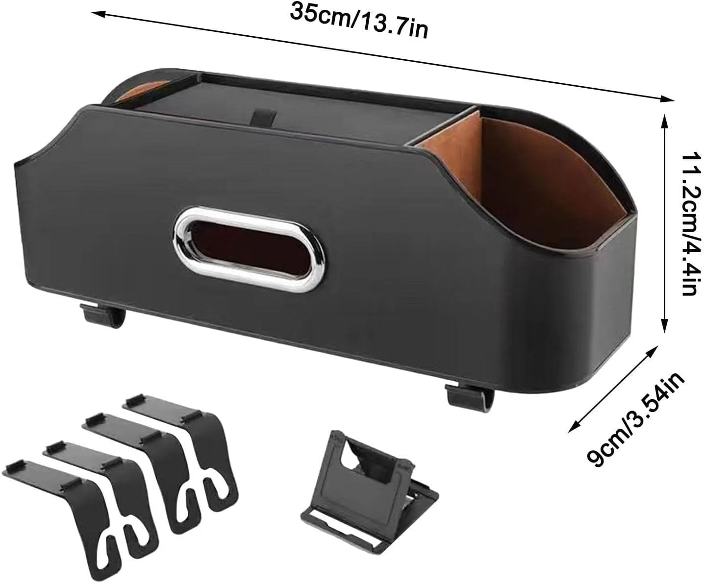 جعبه نگهداری چند منظوره خودرو تریفای - جا دستمال کاغذی چرمی PU برای پشت سری، 4 در 1 با قلاب و نگهدارنده تلفن - سازمان دهنده لوازم جانبی خودرو