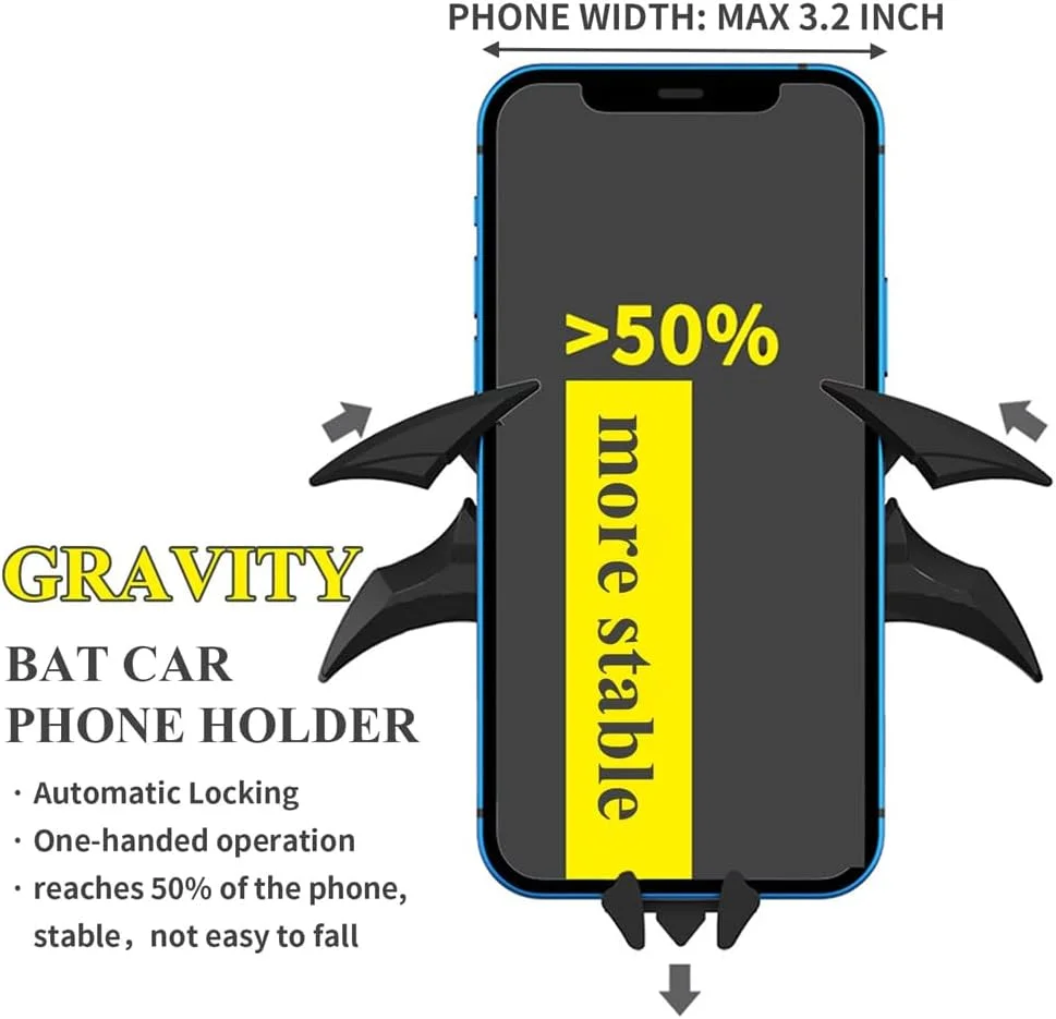 پایه نگهدارنده گوشی طرح خفاش Azonee برای خودرو، پایه دریچه کولر خودرو با قفل گرانشی، لوازم جانبی جذاب خودرو، نگهدارنده جهانی تلفن همراه، دکوری کلکسیونی طرح خفاش، قفل خودکار و استفاده بدون دست