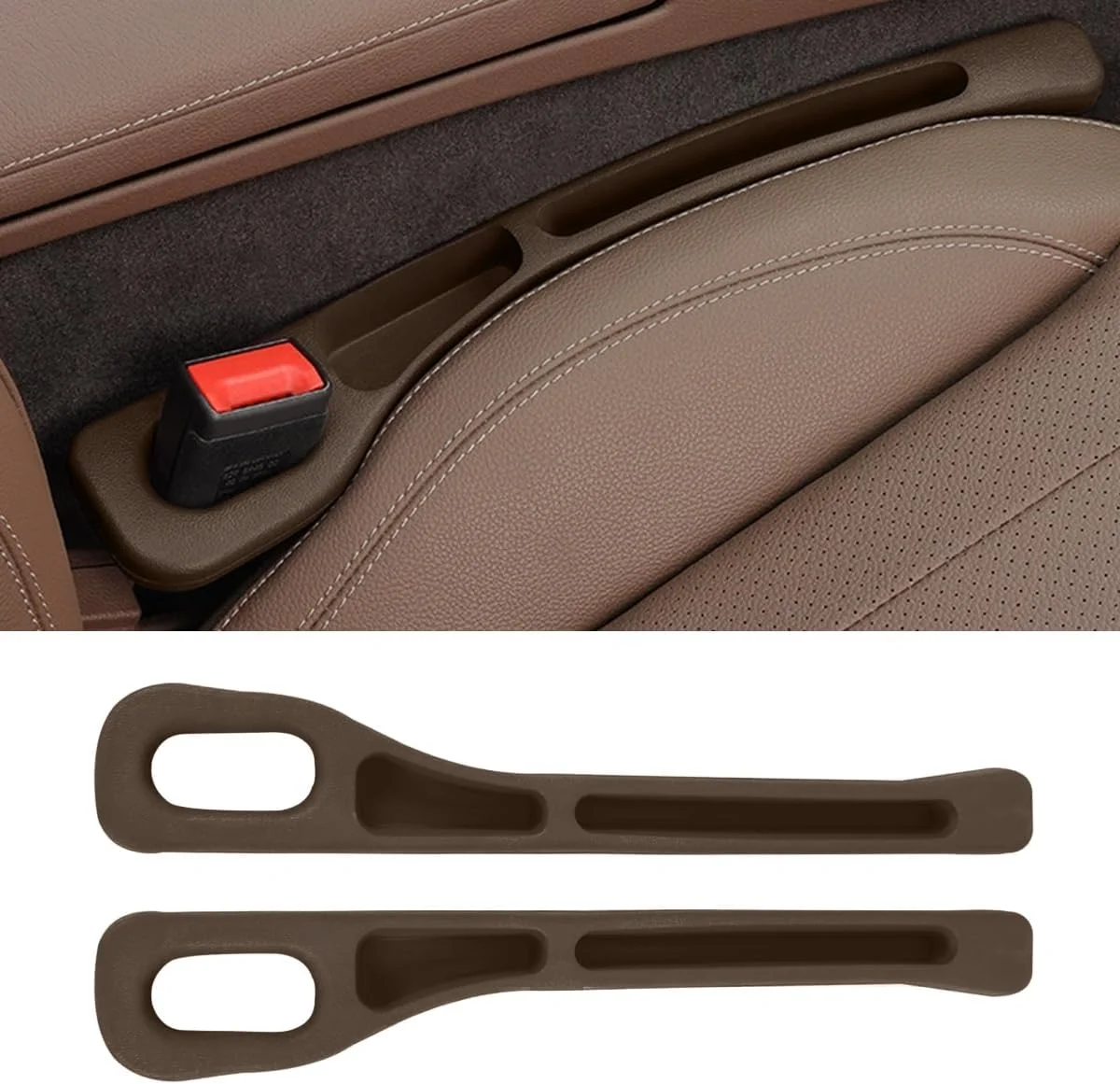 محافظ و نظم دهنده فضای خالی صندلی خودرو T Tersely، بسته 2 عددی - دارای دو محفظه برای نگهداری وسایل، طراحی ضد نشت، ساخته شده از مواد EVA، مناسب برای تلفن/کلید/کارت، مناسب برای انواع خودروها و کامیون ها (قهوه ای)