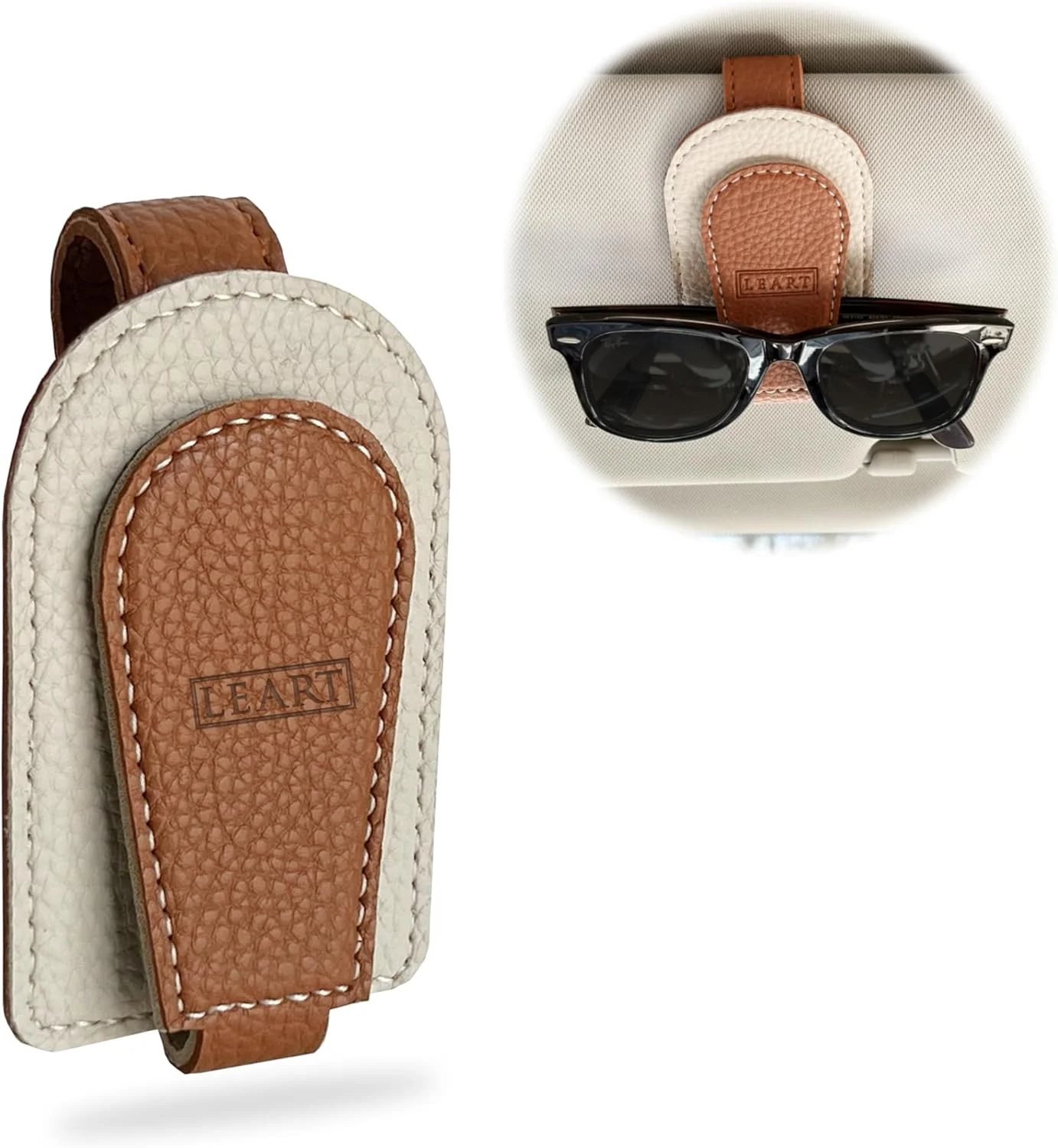 نگهدارنده عینک آفتابی خودرو LEART - نگهدارنده عینک آفتابی خودرو | لوازم جانبی خودرو | لوازم جانبی اتومبیل | آفتابگیر خودرو | مناسب برای تمام مدل های خودرو (کاراملی)