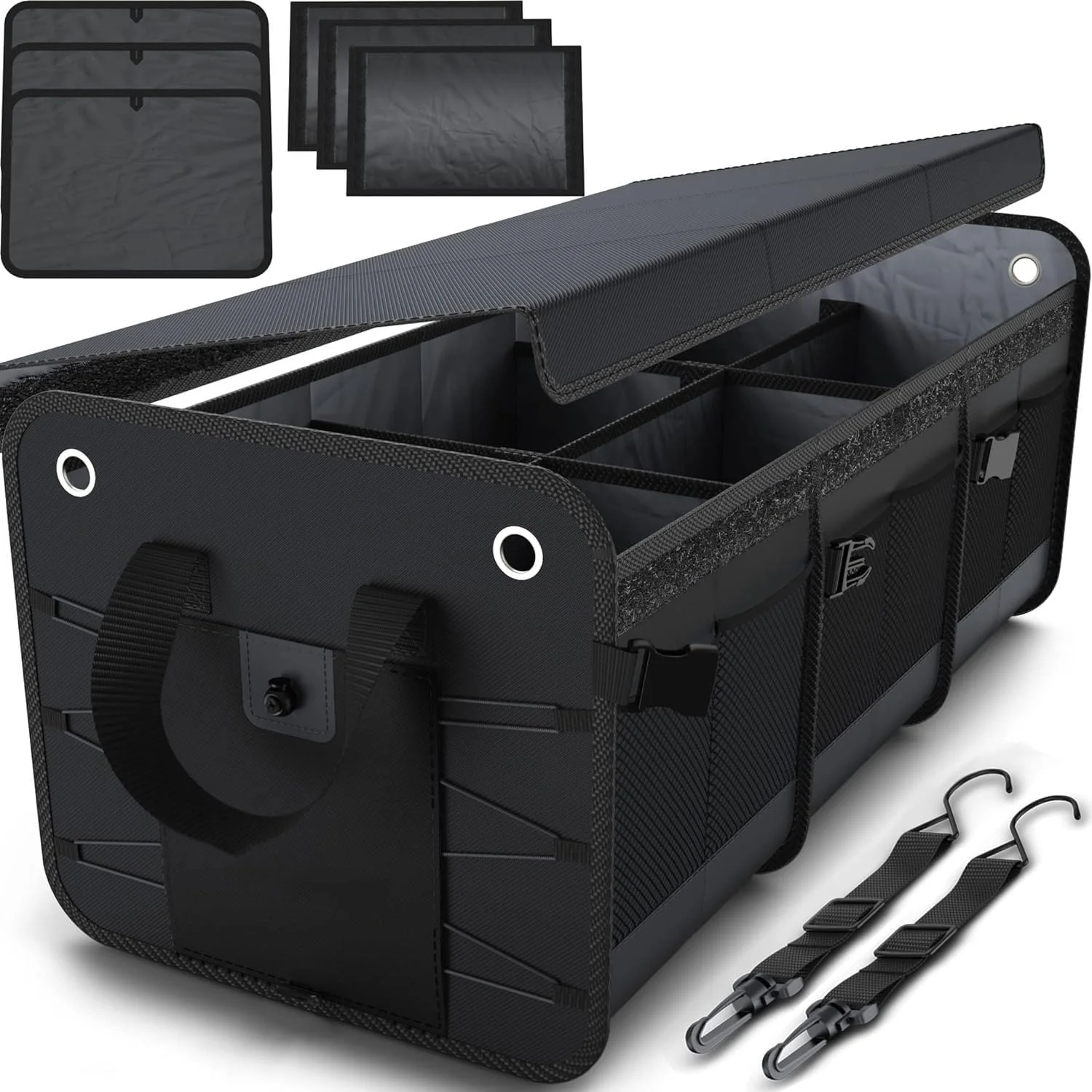 نظم دهنده صندوق عقب خودرو، نظم دهنده و جعبه ابزار صندوق عقب خودرو، چند منظوره ضد آب تاشو، جعبه بزرگ قابل تنظیم چند محفظه ای برای مواد غذایی (بسیار بزرگ) 76x37x32 سانتی متر
