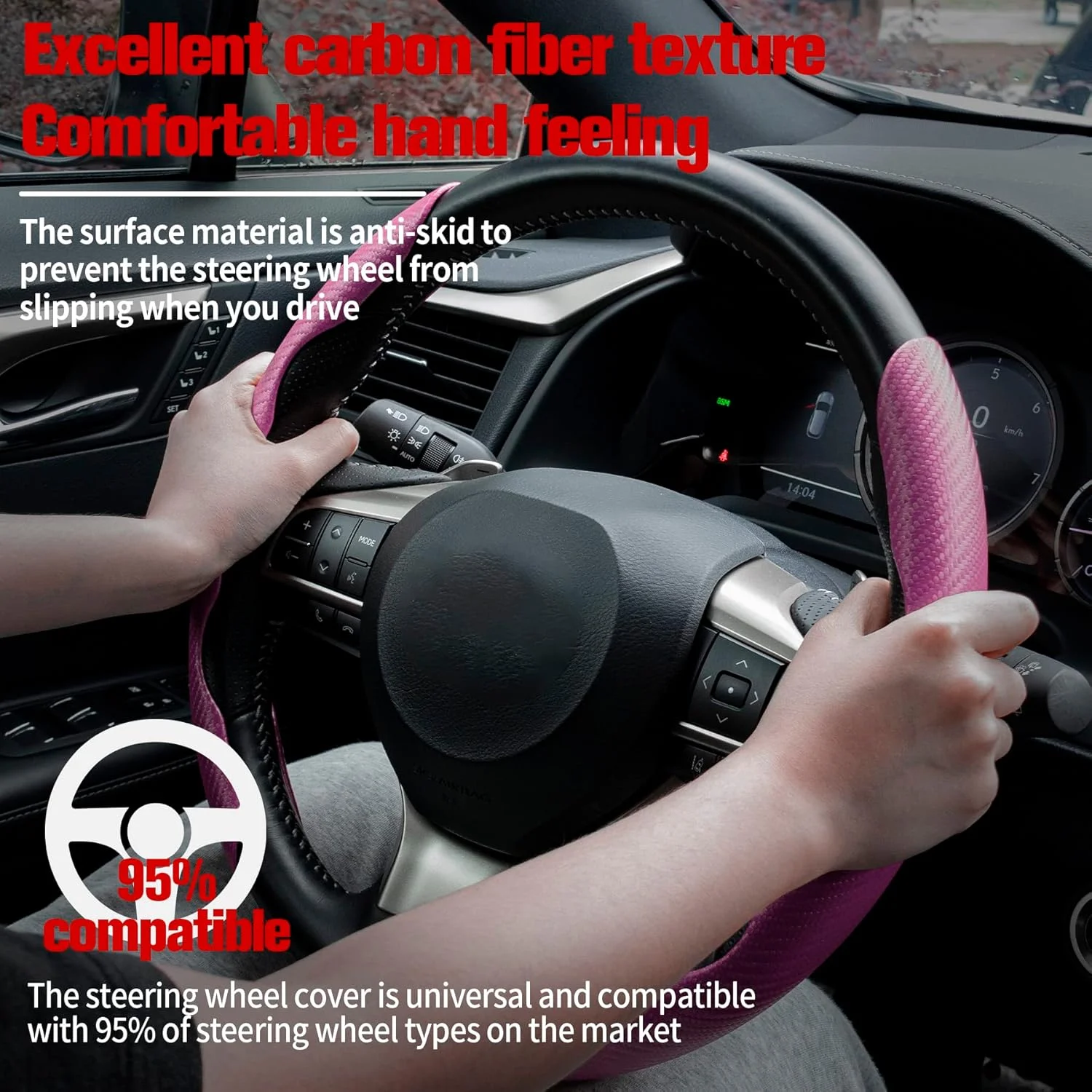 روکش فرمان خودرو Amiss با طرح فیبر کربن ضد لغزش، محافظ فرمان بخش بندی شده، روکش فرمان پروانه ای، محافظ جهانی روکش فرمان خودرو 99%، لوازم جانبی داخلی خودرو (صورتی) روکش فرمان خودرو Amiss با طرح فیبر کربن ضد لغزش، محافظ فرمان بخش بندی شده، روکش فرمان پروانه ای، محافظ جهانی روکش فرمان خودرو 99%، لوازم جانبی داخلی خودرو (صورتی)