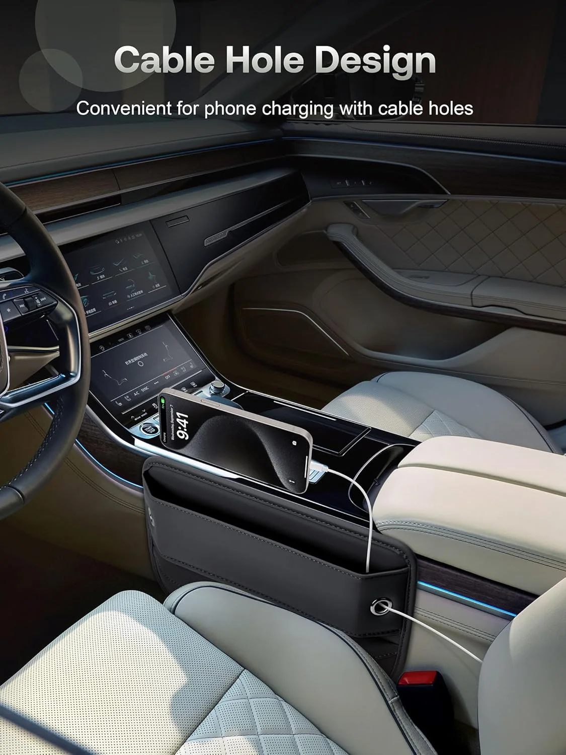 پرکننده شکاف صندلی خودرو با اندازه جهانی، سازمان دهنده شکاف صندلی خودرو چرمی ممتاز، لوازم جانبی خودرو برای زنان و مردان، لوازم ضروری خودرو برای خودروهای شاسی بلند و کامیون (مشکی، 2 عددی)