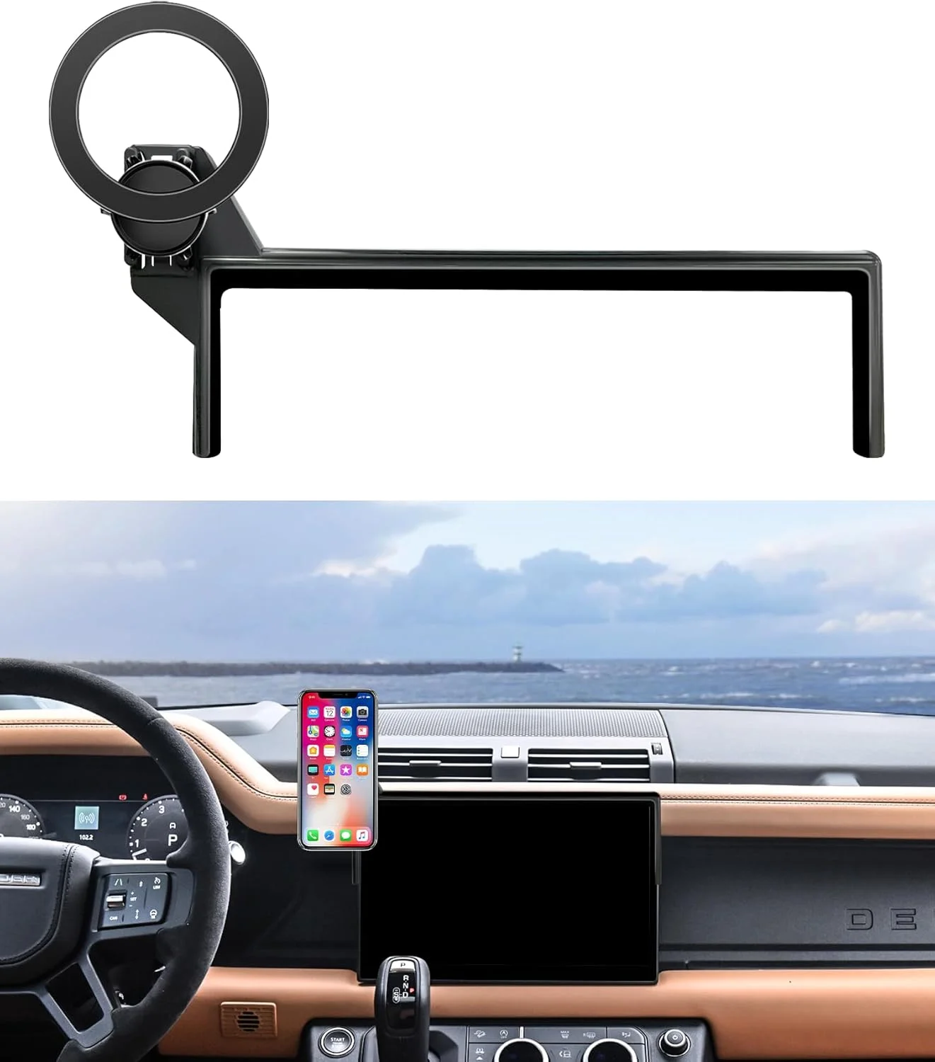 نگهدارنده تلفن همراه خودرو برای لوازم جانبی لند روور دیفندر 2022-2025 با صفحه نمایش 11.4 اینچی، گیره ثابت، پایه تلفن با قابلیت چرخش 360 درجه سازگار با MagSafe، نگهدارنده تلفن همراه بدون تاثیر بر دریچه هوا