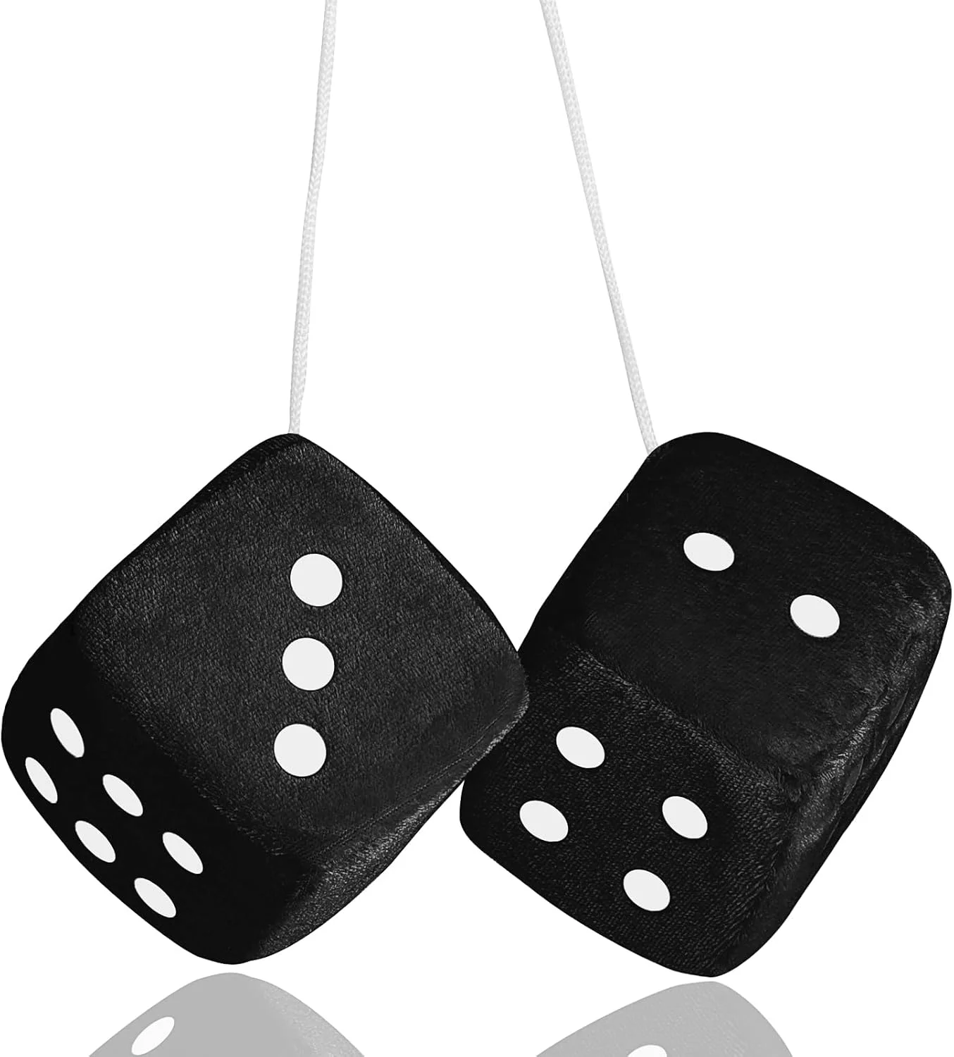 تاس های فازی DIVINA VITAE برای آینه عقب، تاس های فازی مشکی برای آینه ماشین، یک جفت تاس آویز مربعی مخملی یکپارچهسازی با سفید 7 سانتی متری، لوازم جانبی تزئینی زیبا برای ماشین