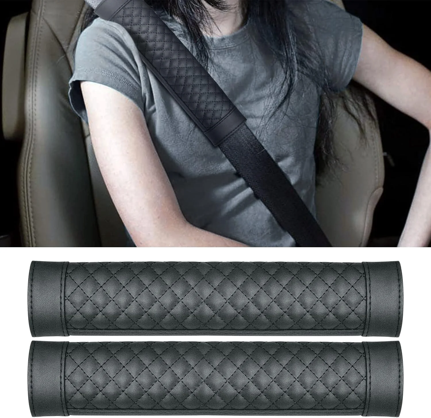 محافظ کمربند ایمنی چرمی نرم Cxviivo، بسته 2 عددی روکش کمربند ایمنی برای بزرگسالان، جوانان، کودکان و بانوان - پد بند صندلی خودرو برای محافظت از گردن و شانه شما برای رانندگی راحت تر