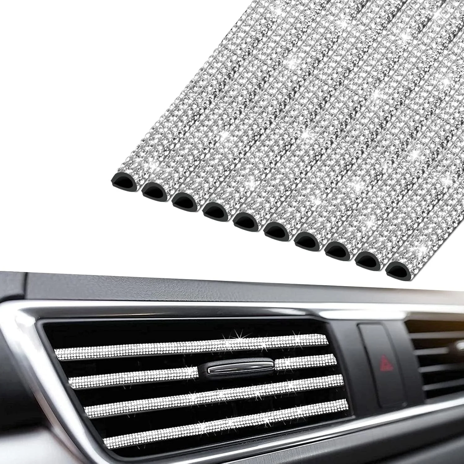 تزئین دریچه کولر خودرو با نگین، لوازم جانبی خودرو برای خانم ها و دختران، 10 عدد نوار تزئینی دریچه هوا خودرو (سفید) تزئین دریچه کولر خودرو با نگین، لوازم جانبی خودرو برای خانم ها و دختران، 10 عدد نوار تزئینی دریچه هوا خودرو (سفید)