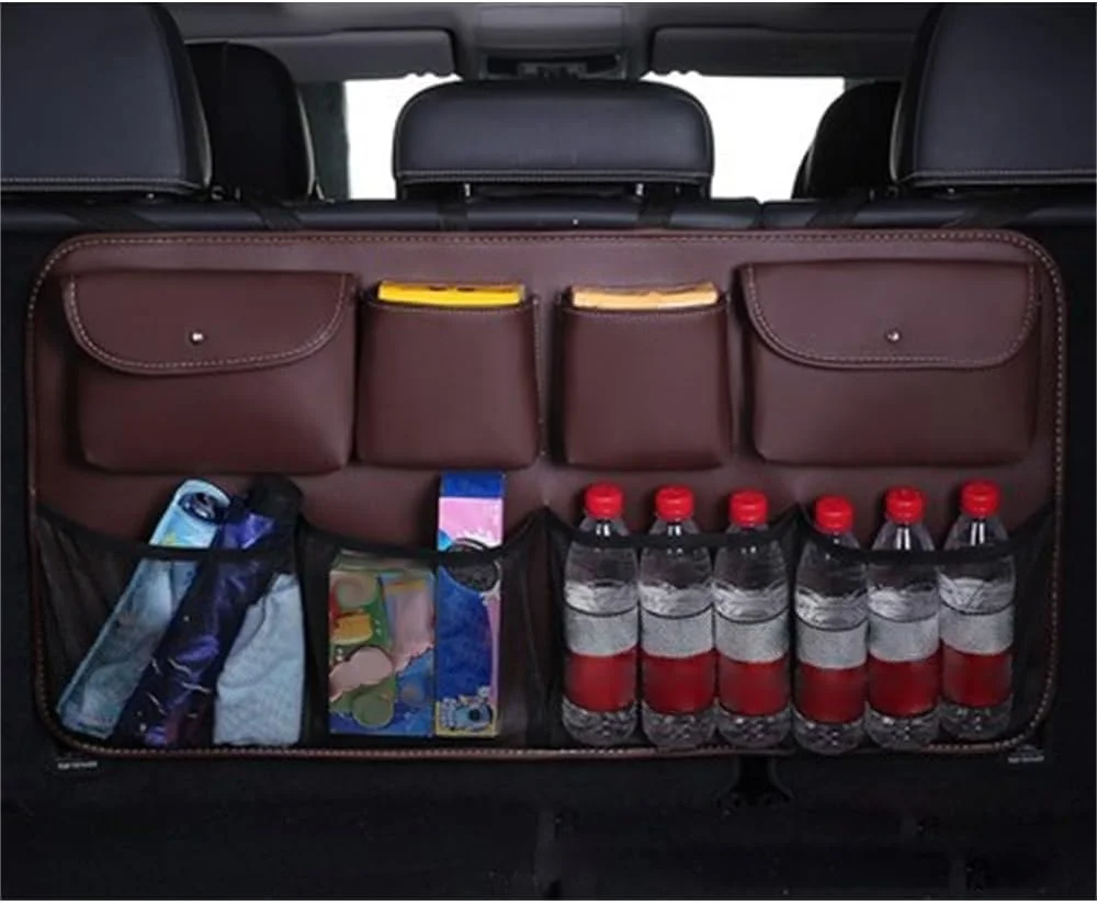 سازمان دهنده‌های صندوق عقب خودرو SONGML برای مرسدس بنز کلاس V مدل V220d V250d V300d، آویز چرمی تاشو با چهار جیب، لوازم جانبی محافظ ذخیره سازی با ظرفیت فوق العاده، C/قهوه ای