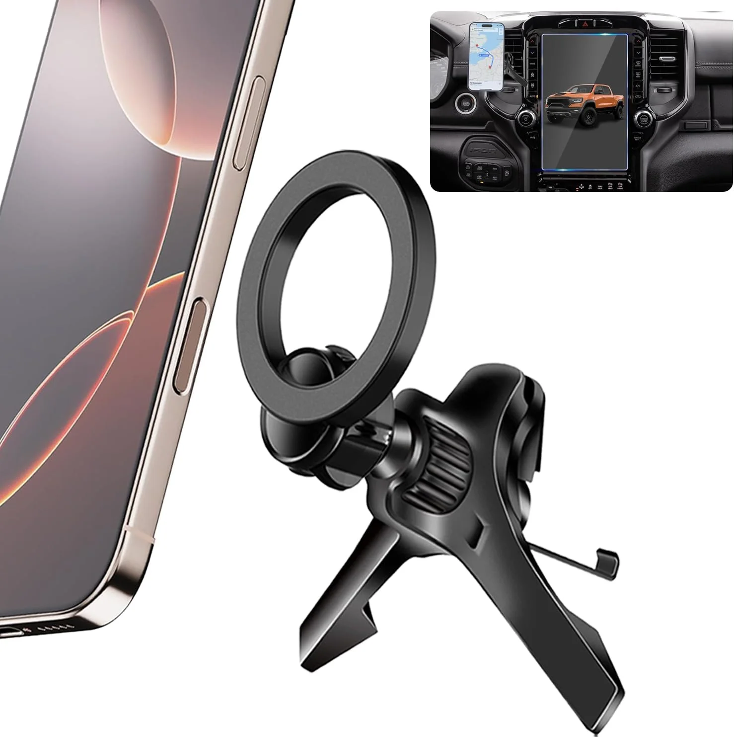 پایه نگهدارنده گوشی خودرو برای کامیون دوج رم ۱۵۰۰ ۲۵۰۰ ۳۵۰۰ مدل ۲۰۱۰-۲۰۲۵ و لوازم جانبی مات، برای هولدر گوشی دریچه هوای افقی مغناطیسی
