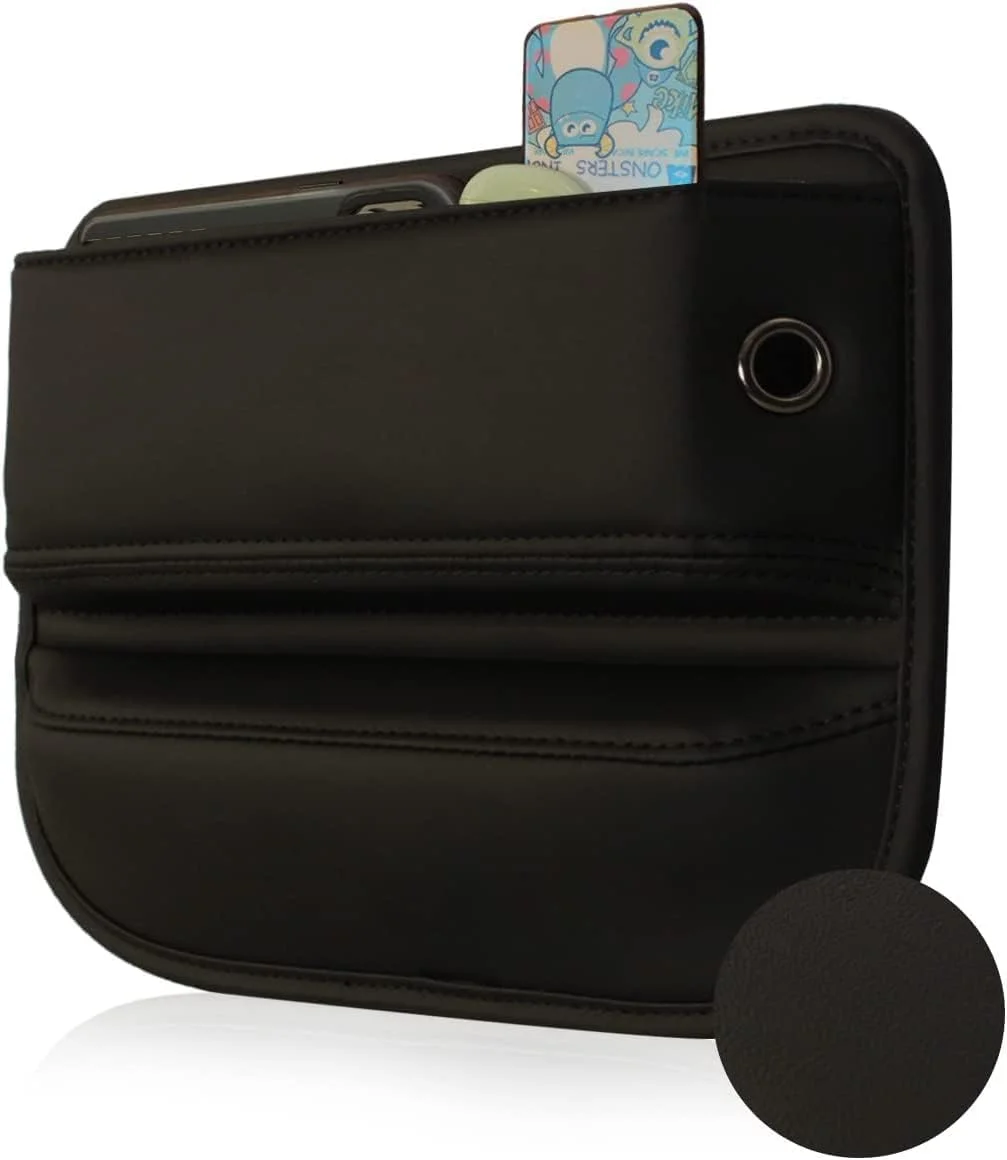 پرکننده شکاف صندلی خودرو Azonee، سازمان دهنده و نگهدارنده وسایل ضروری داخل خودرو با روکش چرمی برای صندلی های جلو، لوازم جانبی خودرو برای تلفن، عینک، کلید، کارت، مشکی، 1 عدد