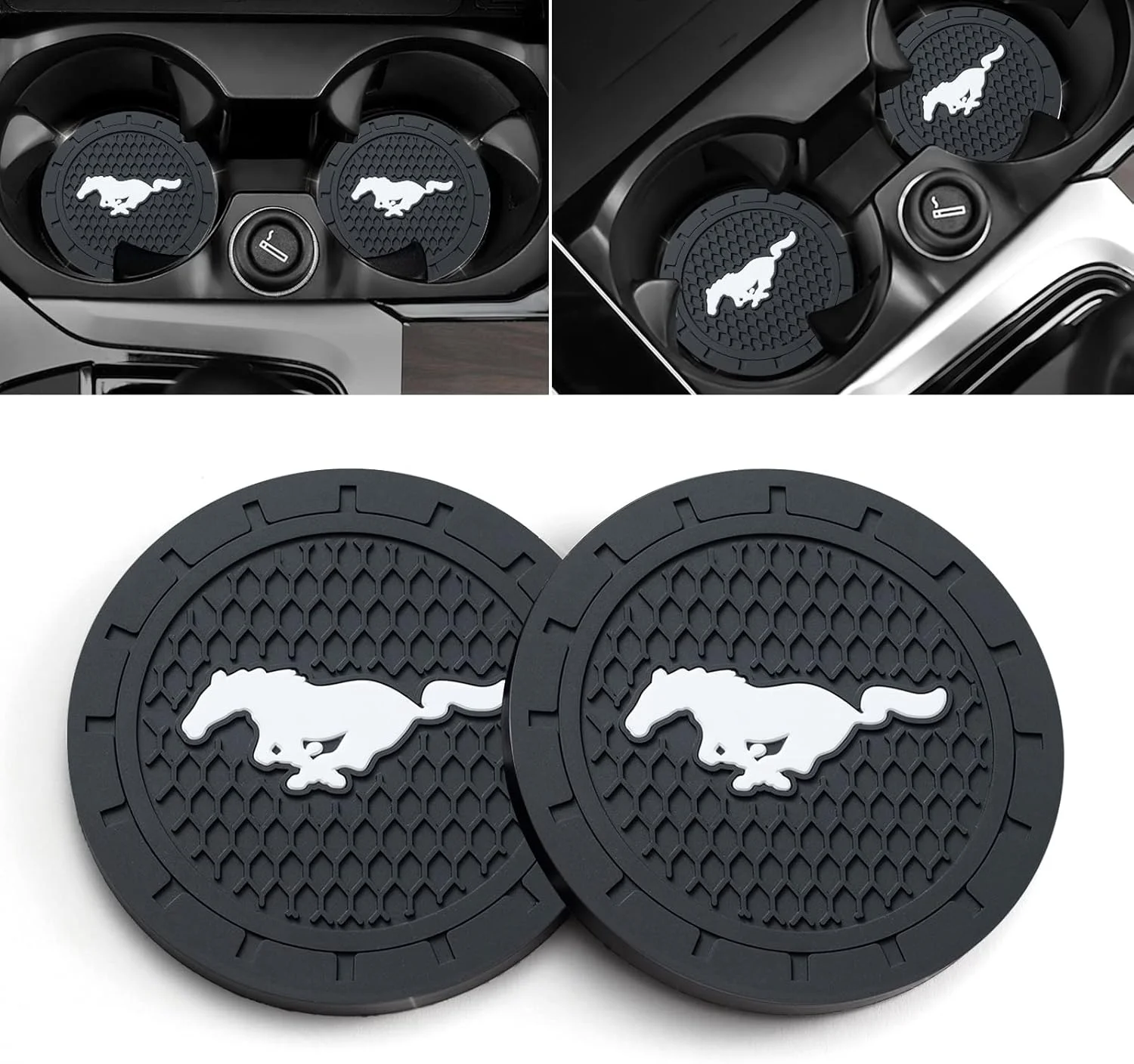 زیر لیوانی جالیوانی خودرو NASKEE GUYMIN برای فورد موستانگ، سیلیکونی ضد لغزش، نگین دار، مناسب برای لوازم جانبی داخلی خودرو، 2 عدد، قطر 7 سانتیمتر