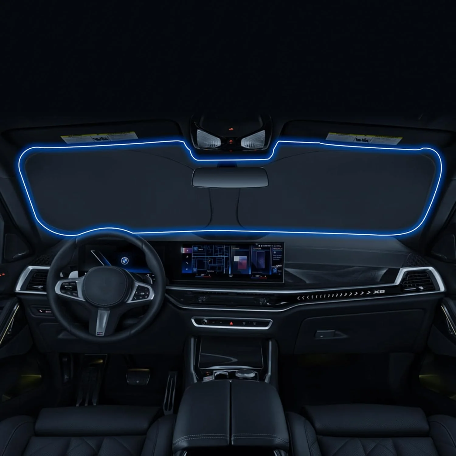 آفتابگیر شیشه جلو برای BMW X5/X6/X7 مدل‌های 2019، 2020، 2021، 2022، 2023 و 2024، لوازم جانبی تاشو، محافظ خورشید، مسدود کننده اشعه ماوراء بنفش با پوشش دوگانه نقره‌ای، فضای داخلی خودرو را خنک و محافظت شده نگه می‌دارد