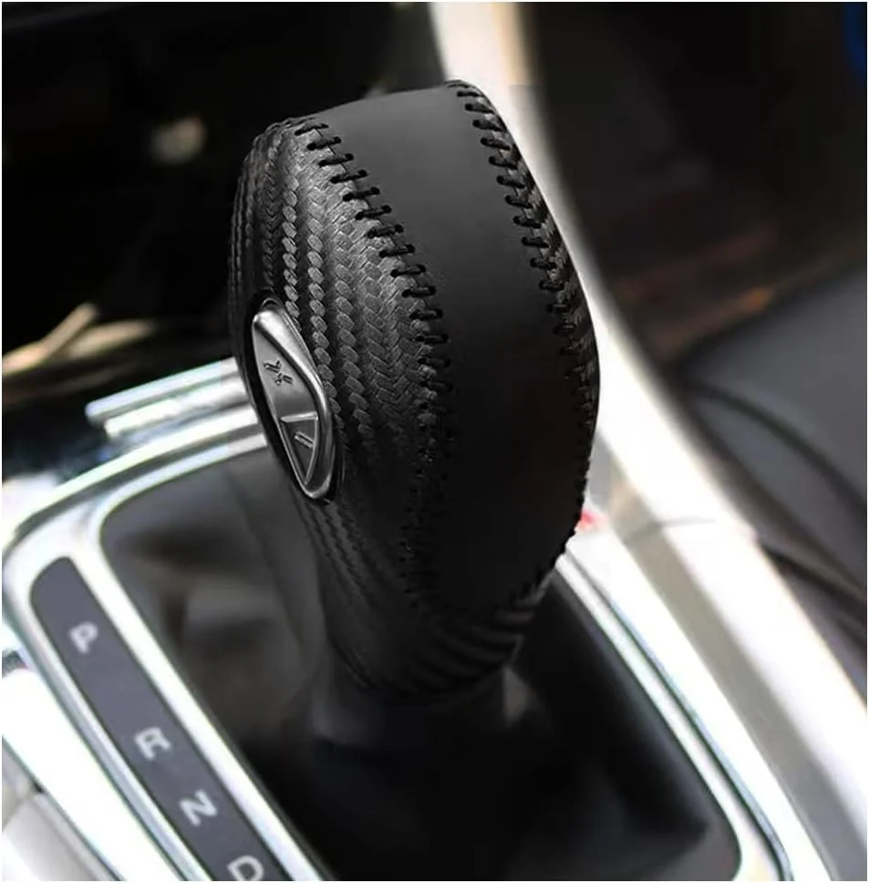 روکش دسته دنده DEYTOP مناسب برای Fusion/Escape/Focus/Fiesta روکش چرمی دسته دنده اتوماتیک برای لوازم جانبی EcoSport/Transit/C-Max (فیبر کربنی با دوخت مشکی)