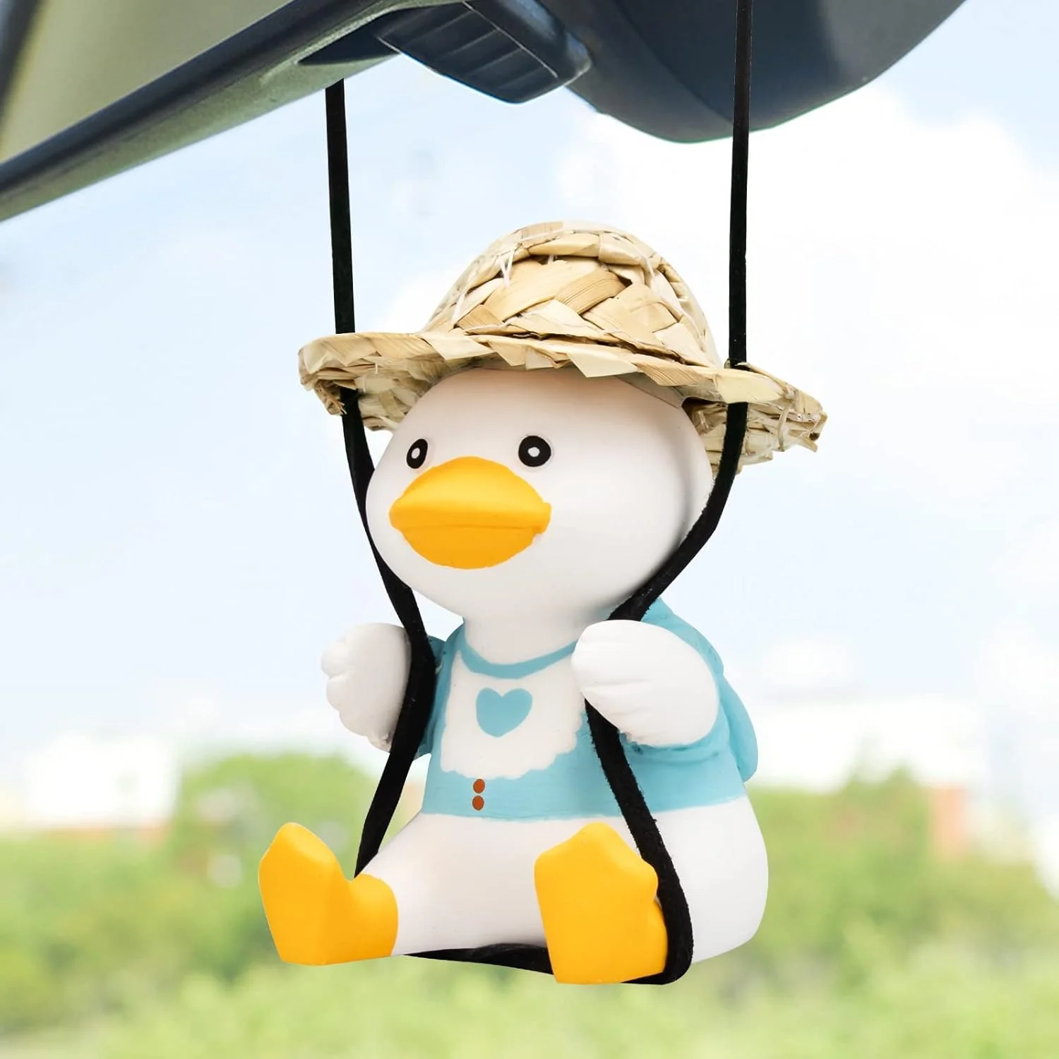 آویز اردک تاب‌دار بامزه KASTWAVE برای خودرو، لوازم جانبی آینه دید عقب، آویز جذاب برای خودروی شما