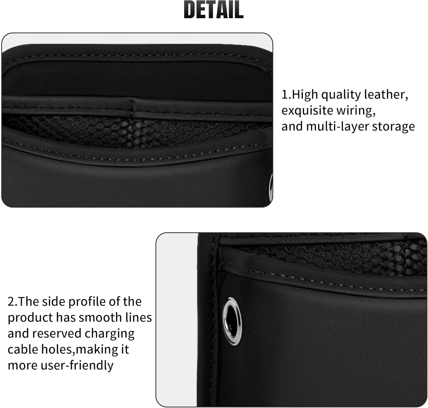 سازمان دهنده چرمی PU خودرو، پرکننده شکاف صندلی خودرو و جیب کناری درب برای تلفن/کلید، سازمان دهنده کنسول سنگین با بندهای قابل تنظیم، لوازم جانبی خودرو (مشکی)