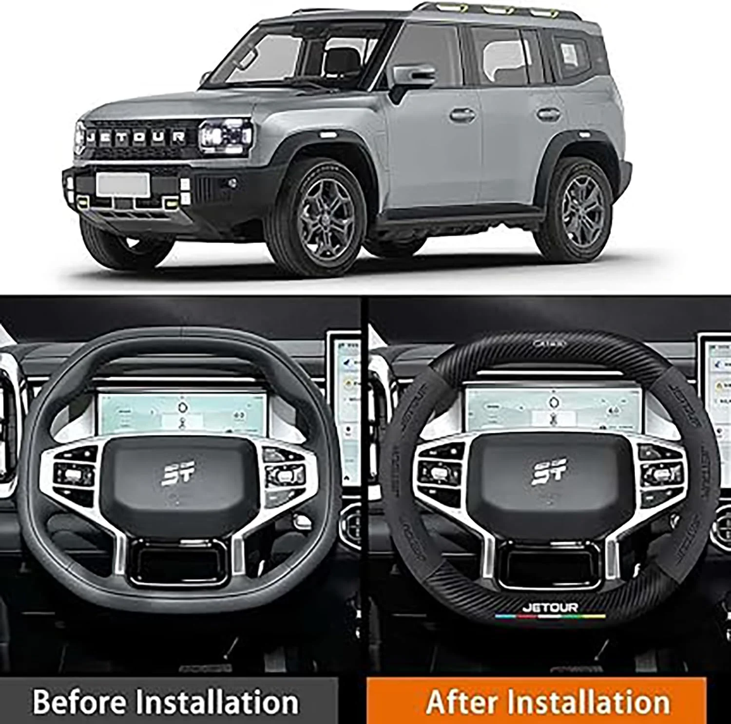 روکش فرمان خودرو برای چری جتور تراولر T2 مدل 2023 2024، طرح D، جیر | روکش محافظ فیبر کربن، تریم تزئینی داخلی جتور