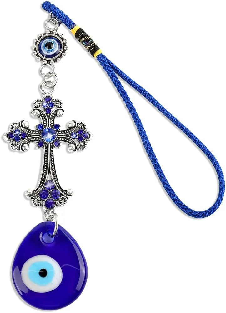 آویز آینه خودرو طرح چشم نظر HASTHIP®، آویزهای آبی رنگ برای آینه عقب، دکور مهره ای، آویز لوازم جانبی خودرو برای قاب پنجره و درب بالکن