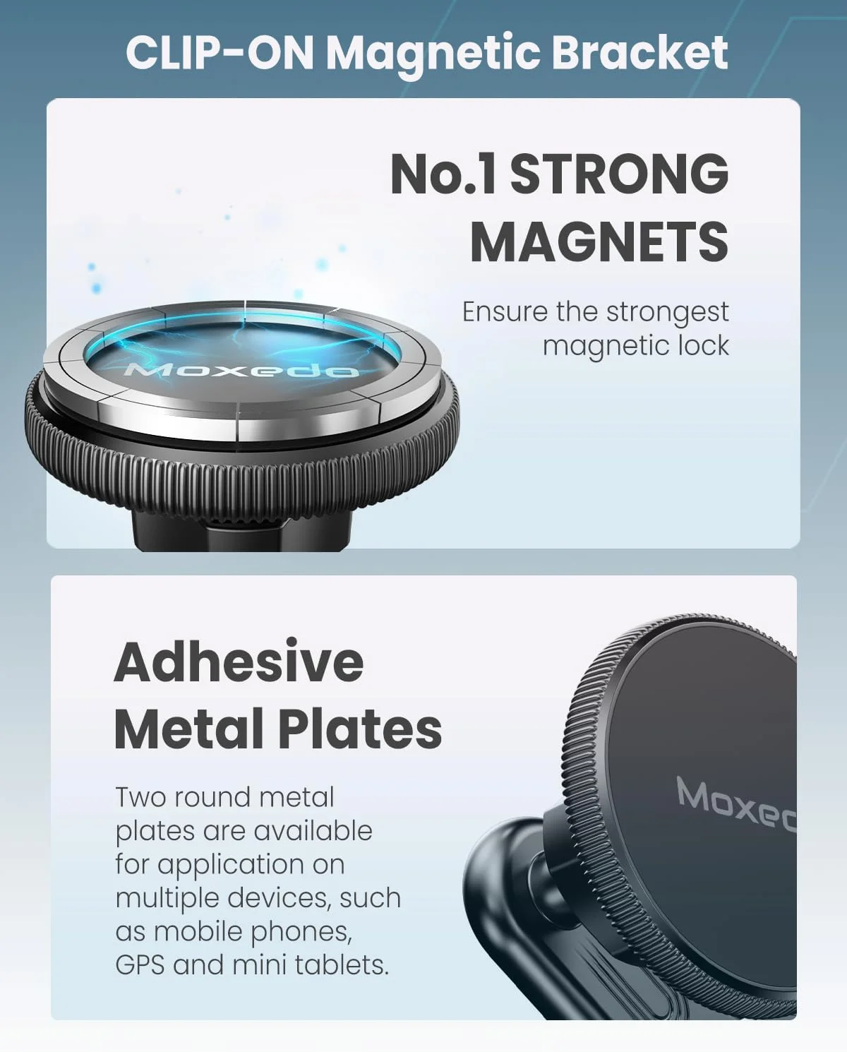 نگهدارنده مغناطیسی گوشی موبایل Moxedo برای داشبورد خودرو | پایه گیره ای جهانی با چرخش 360 درجه و زاویه پایه 90 درجه | عملکرد پایدار با یک دست | سازگار با آیفون (12 تا 16) سامسونگ (S22 تا S25)