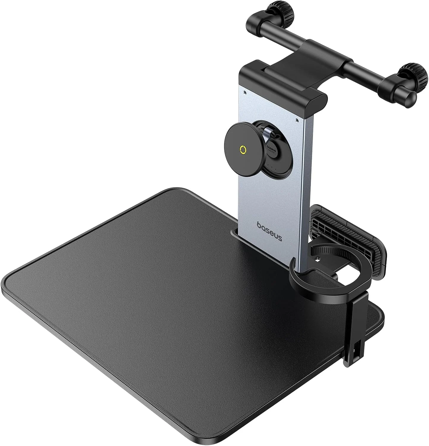 میز تاشو صندلی عقب خودرو بیسوس، میز لپ تاپ تاشو برای مسافرت، سینی غذای چند منظوره با نگهدارنده نوشیدنی، نگهدارنده مغناطیسی گوشی با قابلیت چرخش 360 درجه، لوازم جانبی ایده آل خودرو برای غذا خوردن، کار و سرگرمی