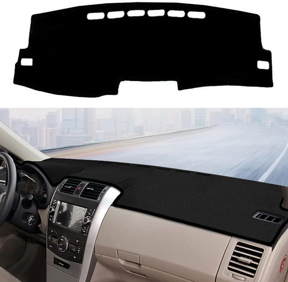 روکش داشبورد خودرو YOFAMO، سازگار با تویوتا کرولا مدل های ۲۰۰۷، ۲۰۰۸، ۲۰۰۹، ۲۰۱۰، ۲۰۱۱، ۲۰۱۲ و ۲۰۱۳، پد ضد لغزش داشبورد، محافظ کنسول مرکزی، پد محافظ آفتابگیر (لبه مشکی)