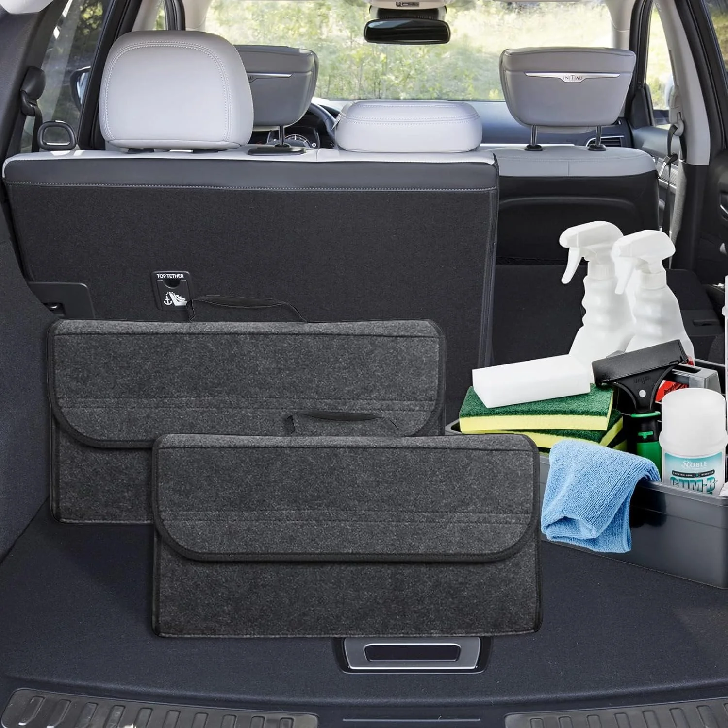 ارگانایزر صندوق عقب خودرو Excefore، بسته 2 عددی ارگانایزر صندوق عقب خودرو، جعبه کیف کوچک صندوق عقب خودرو با نوار چسبی ضد لغزش، لوازم جانبی خودرو ابزار مرتب سازی صندوق عقب خودرو برای انواع خودروها