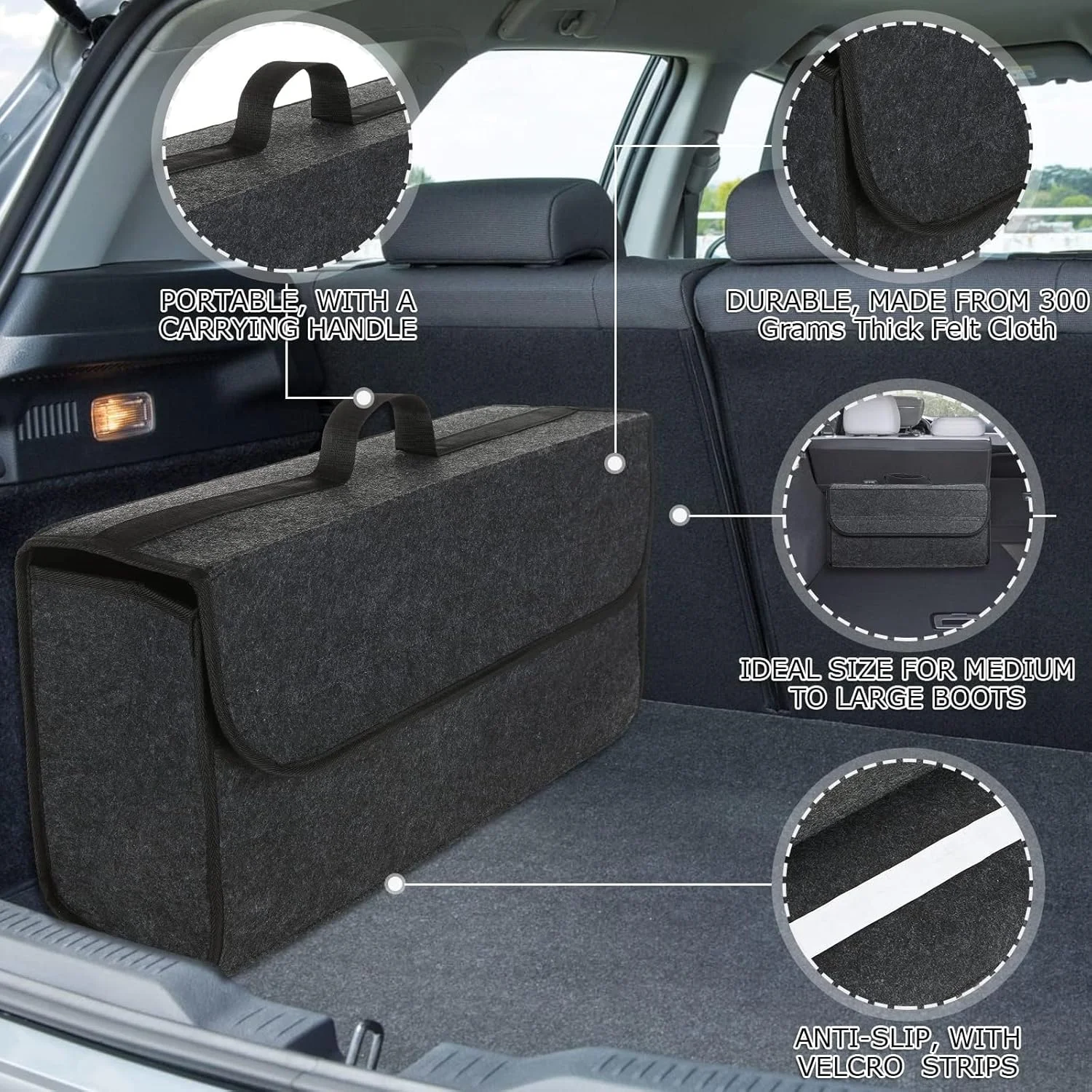 ارگانایزر صندوق عقب خودرو Excefore، بسته 2 عددی ارگانایزر صندوق عقب خودرو، جعبه کیف کوچک صندوق عقب خودرو با نوار چسبی ضد لغزش، لوازم جانبی خودرو ابزار مرتب سازی صندوق عقب خودرو برای انواع خودروها