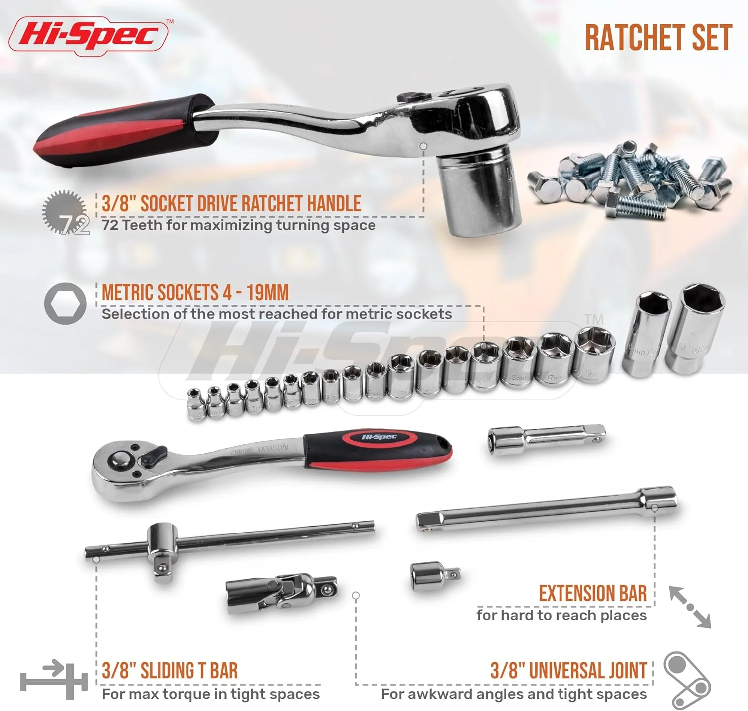 مجموعه ابزار 67 تکه تعمیرات خودرو Hi-Spec - ابزاری ضروری برای تعمیر خودرو، شامل ابزارهای مکانیکی برای نگهداری روزانه
