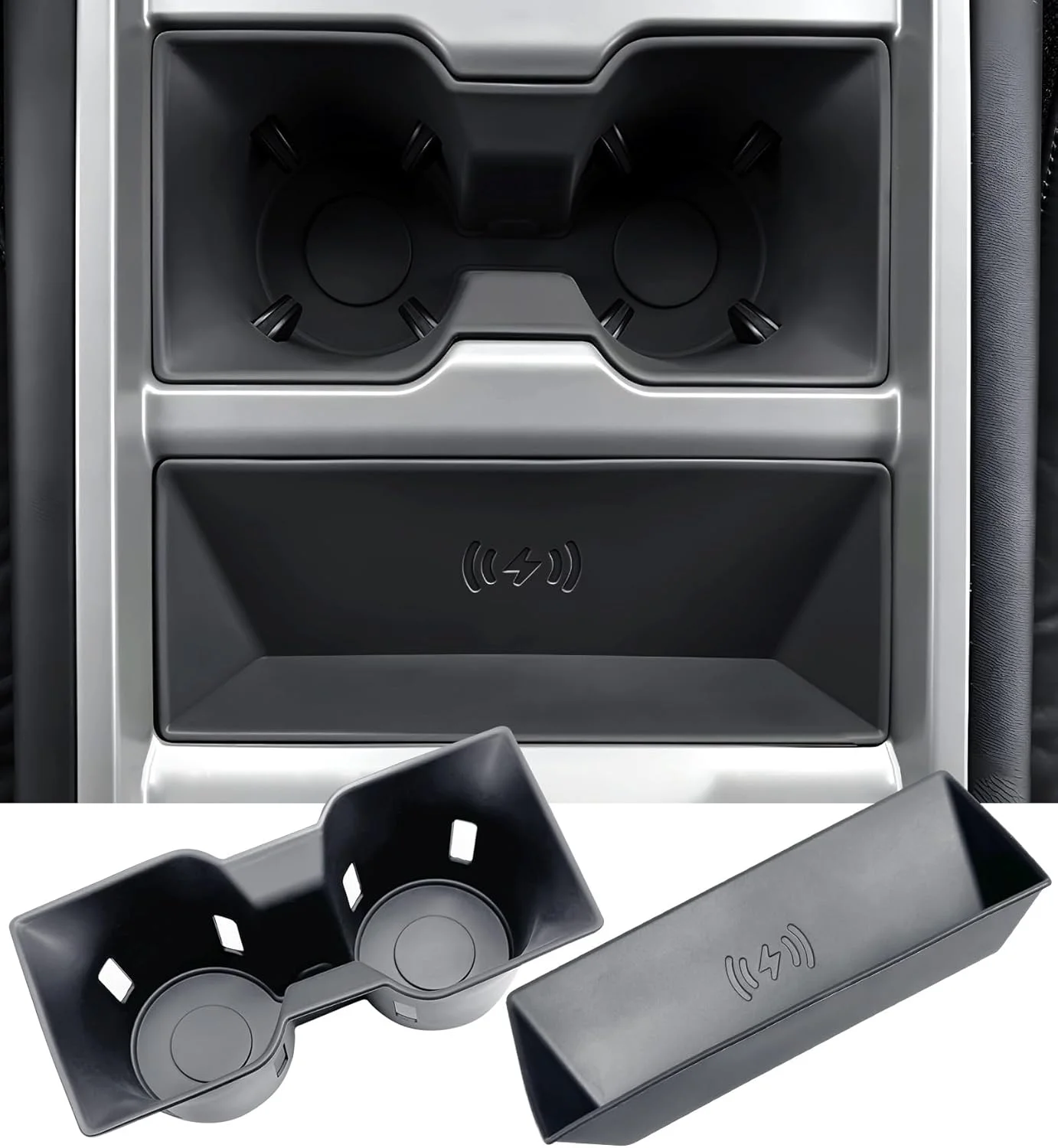 محافظ جا لیوانی و شارژر بی‌سیم KATORN برای لند روور دیفندر 90/110/130 مدل 2025، لوازم جانبی داخلی خودرو، پد پوشش جا لیوانی و شارژر بی‌سیم برای دیفندر 2025، مشکی