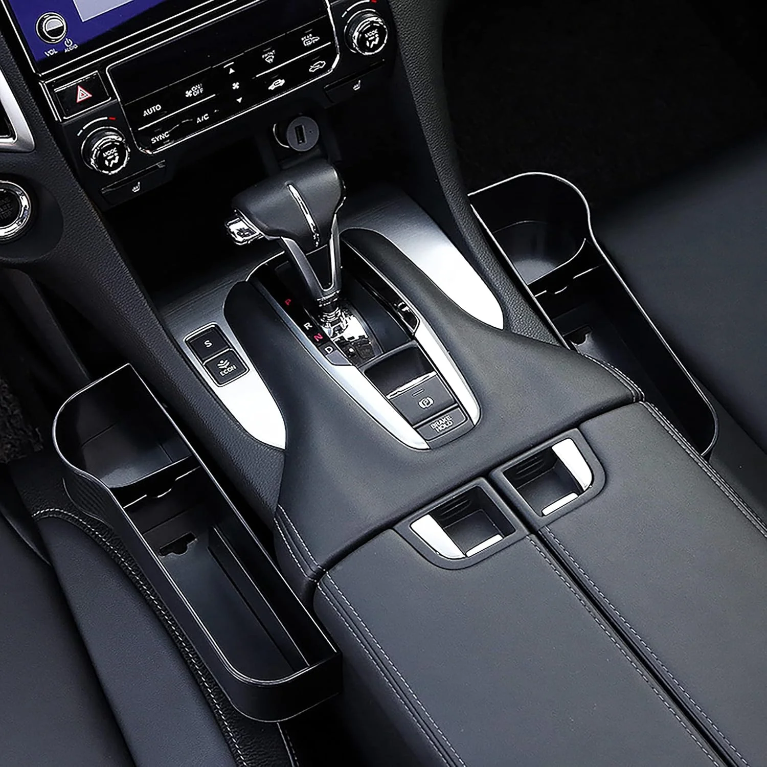 سازمان دهنده شکاف صندلی خودرو Algasan، جعبه ذخیره سازی چند منظوره شکاف صندلی با جا لیوانی، کیف های جانبی کنسول با شارژر USB خودرو، لوازم جانبی خودرو برای کیف پول تلفن همراه کلید (2 طرفه)، مشکی