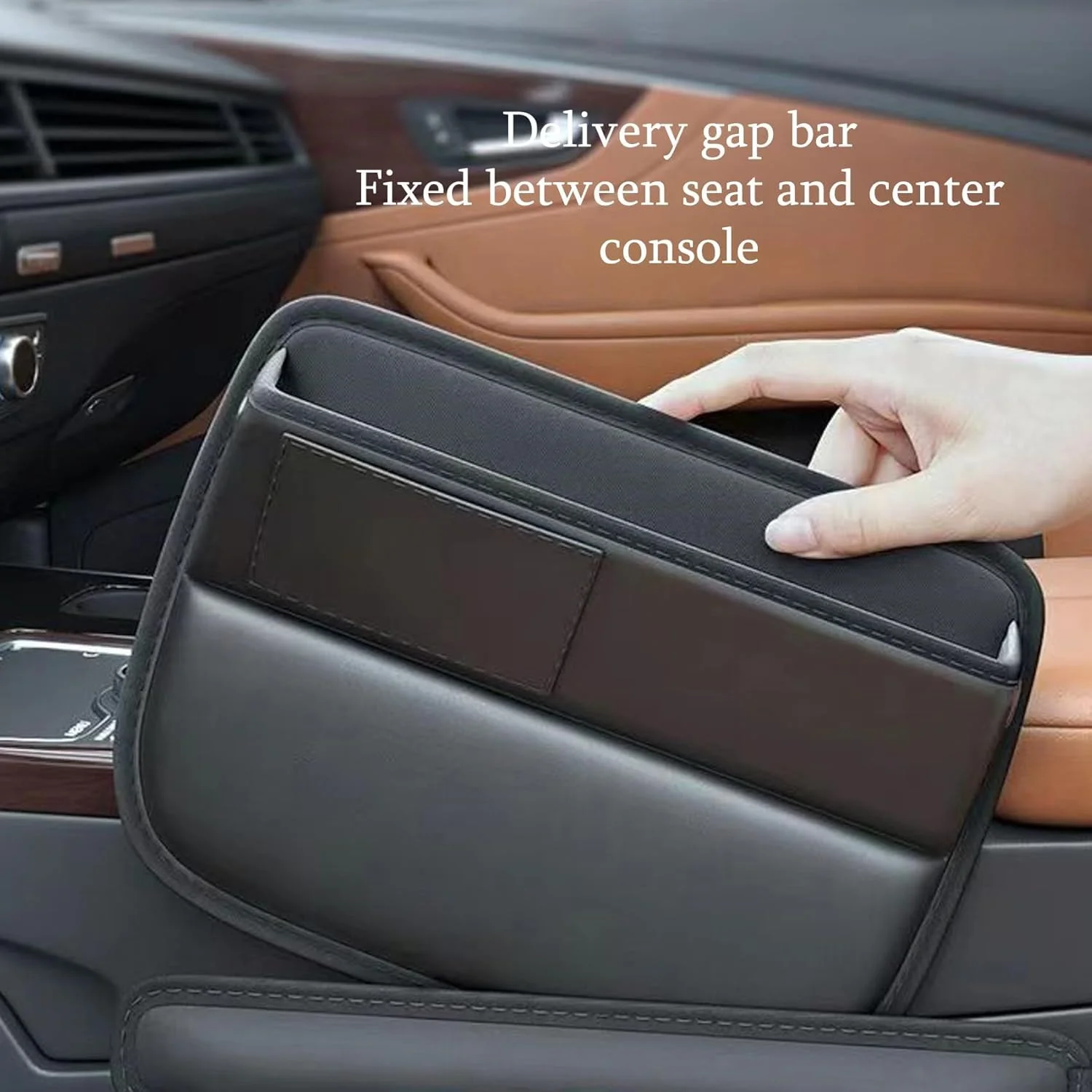 کیف نگهداری لوازم جانبی خودرو NALACAL از جنس چرم PU، سازمان دهنده فضای خالی کنار صندلی خودرو، دارای سوراخ کابل شارژ، مناسب برای تلفن، عینک و کلید