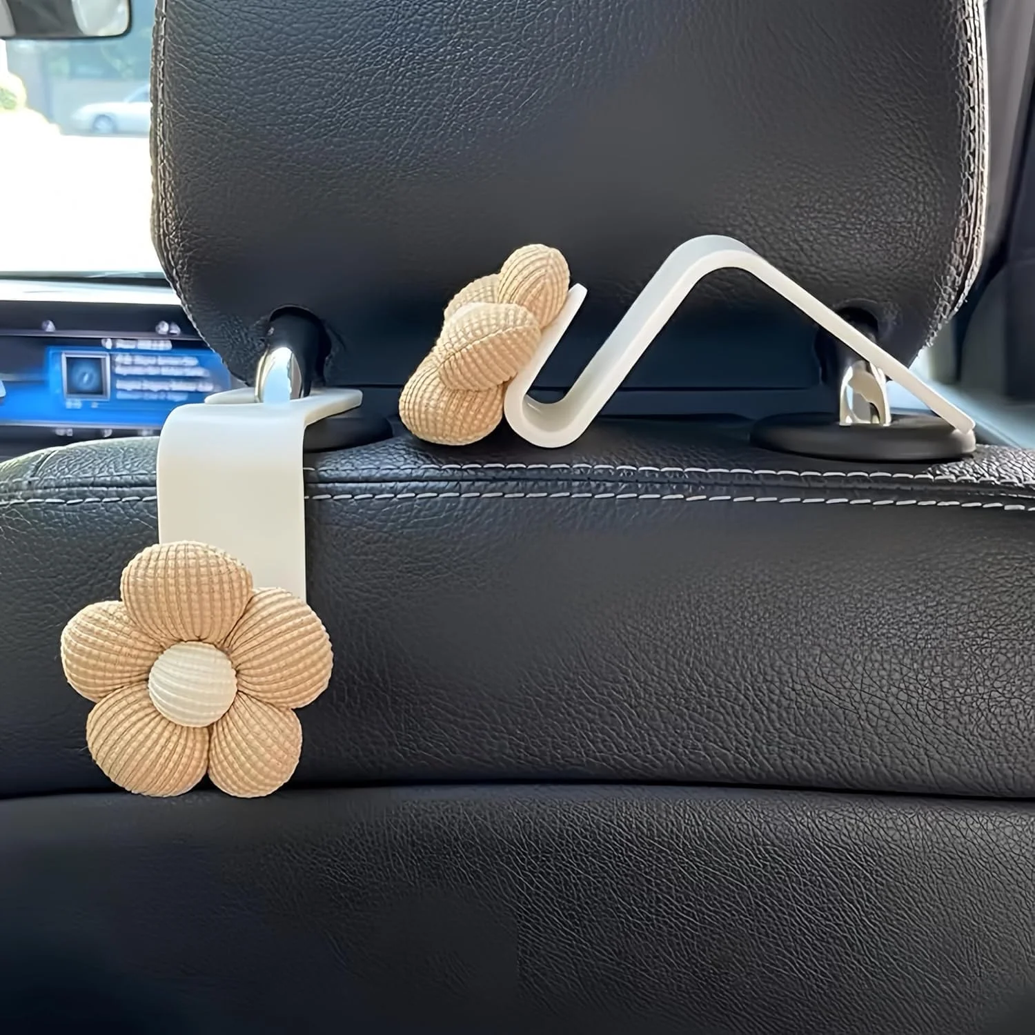 ست ۴ عددی آویز کیف طرح پاپیون برای پشت سری خودرو - آویز پشت صندلی خودرو و آویز کیف دستی - لوازم جانبی خودرو با طرح گل نارنجی و گل بژ