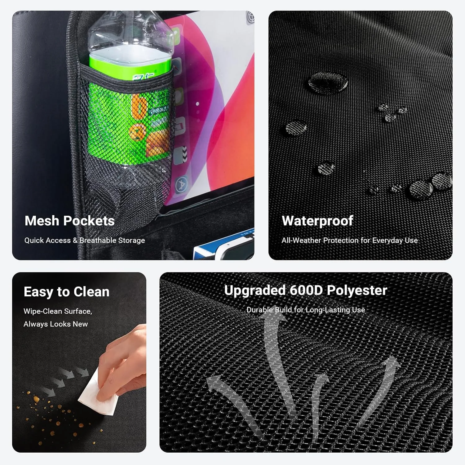 ارگانایزر صندلی عقب خودرو، محافظ صندلی با جای تبلت لمسی، ارگانایزر صندلی عقب برای کودکان، لوازم جانبی مسافرتی با 9 جیب ذخیره سازی، 2 عدد (مشکی)