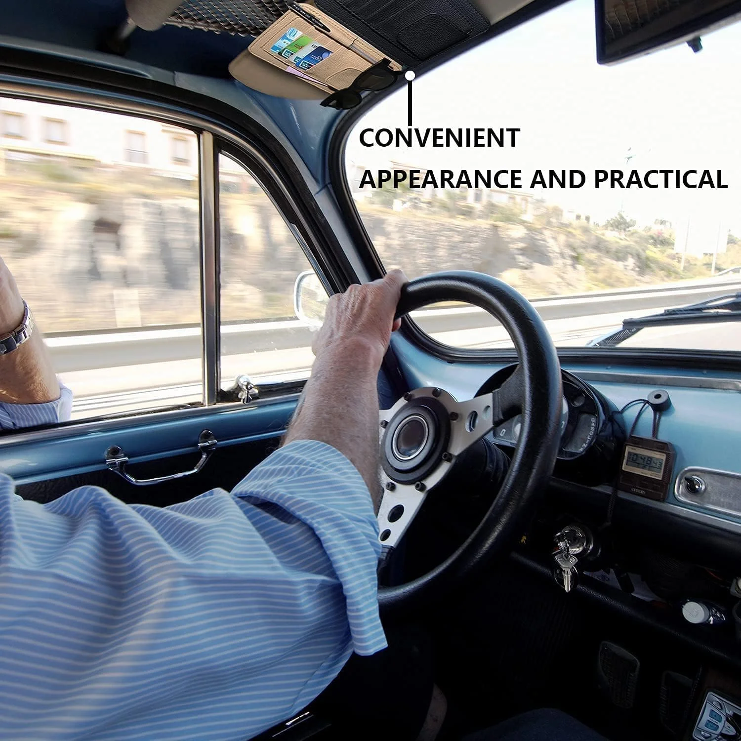 کیف نگهدارنده لوازم آفتابگیر خودرو KASTWAVE، مناسب برای نگهداری مدارک، عینک آفتابی، کارت، خودکار و سایر لوازم ضروری داخل خودرو (مشکی)