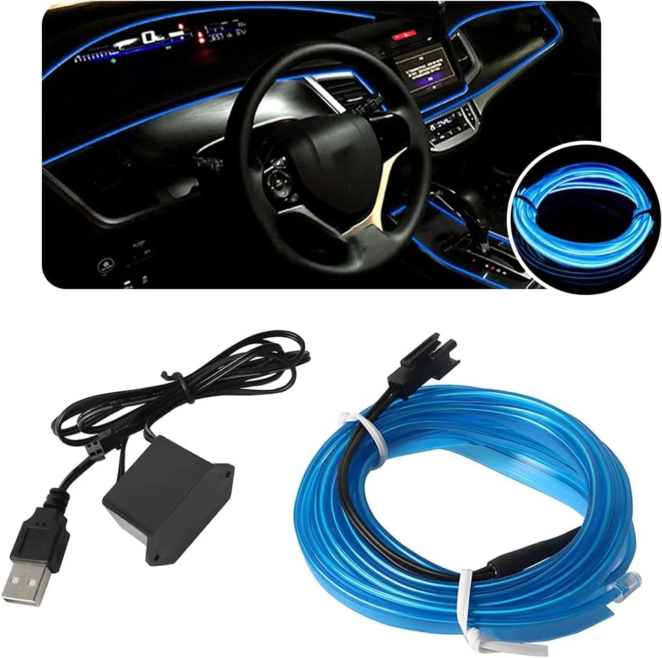 نوار چراغ ال ای دی داخلی خودرو، نوار چراغ نئون اتوماتیک USB با لبه دوخت، چراغ نئون 5 متری 5 ولت با محافظت فیوز، کیت نورپردازی داخلی خودرو (آبی) نوار چراغ ال ای دی داخلی خودرو، نوار چراغ نئون اتوماتیک USB با لبه دوخت، چراغ نئون 5 متری 5 ولت با محافظت فیوز، کیت نورپردازی داخلی خودرو (آبی)