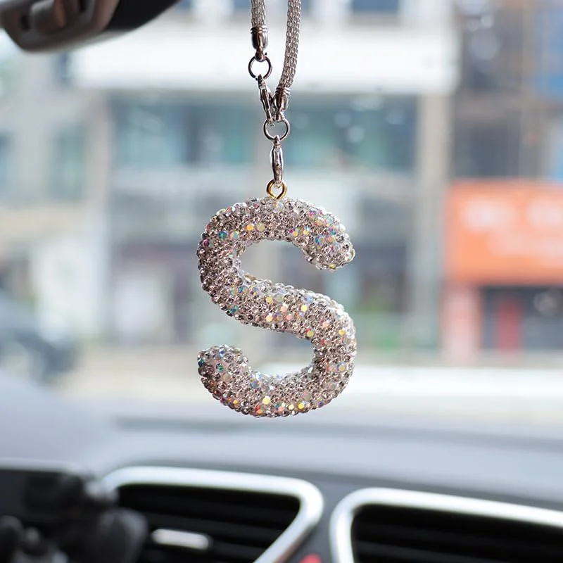 آویز آینه عقب خودرو، آویز کریستالی خوش شانس، لوازم جانبی تزئینی خودرو نگین دار برای خانم ها (نقره ای، یک سایز)